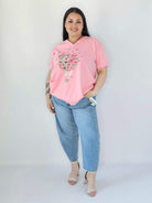 Bluzka Plus Size Z Dekoracyjnym Nadrukiem I Dekoltem V Stylowa XL