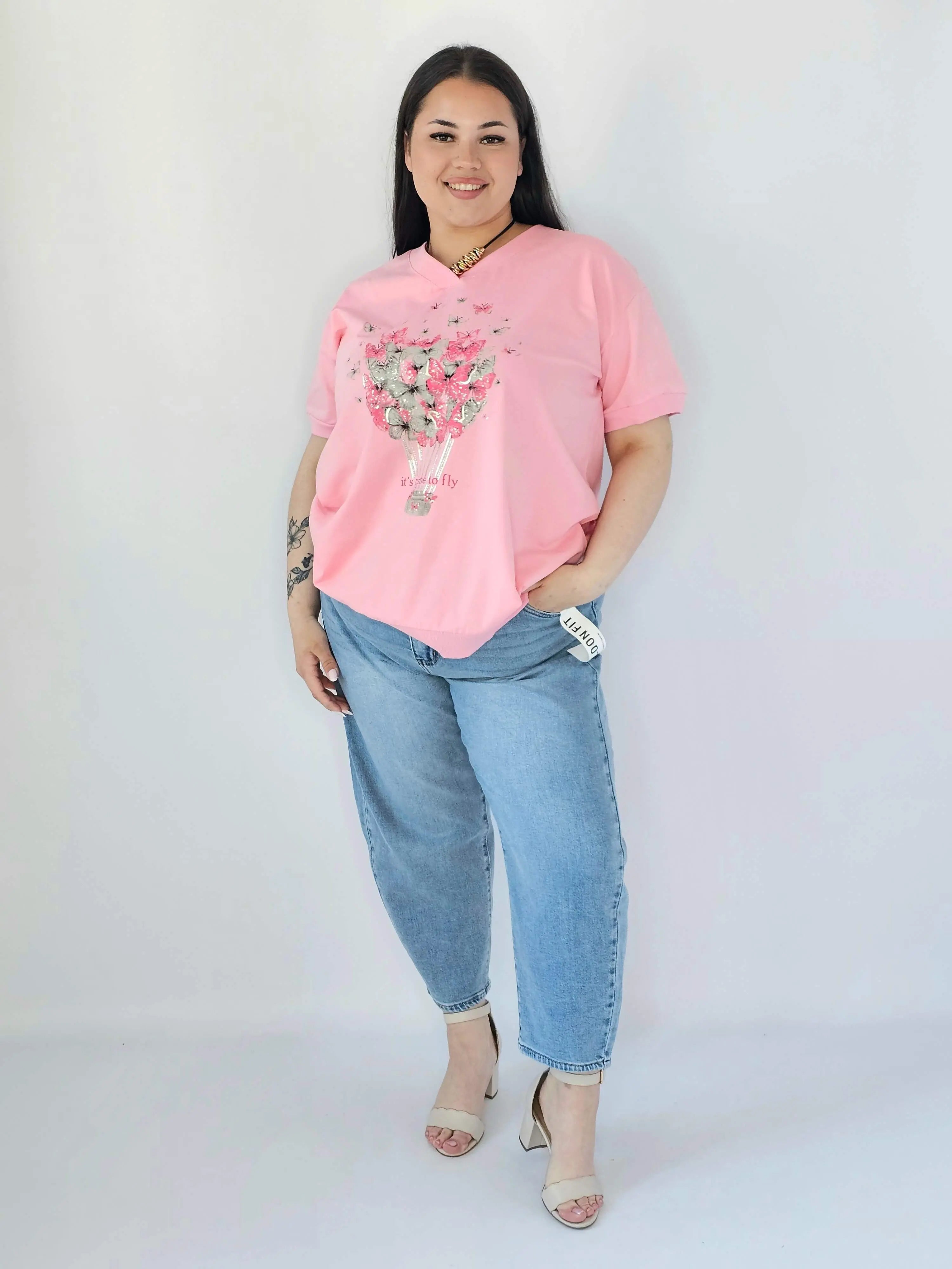 Bluzka Plus Size Z Dekoracyjnym Nadrukiem I Dekoltem V Stylowa XL