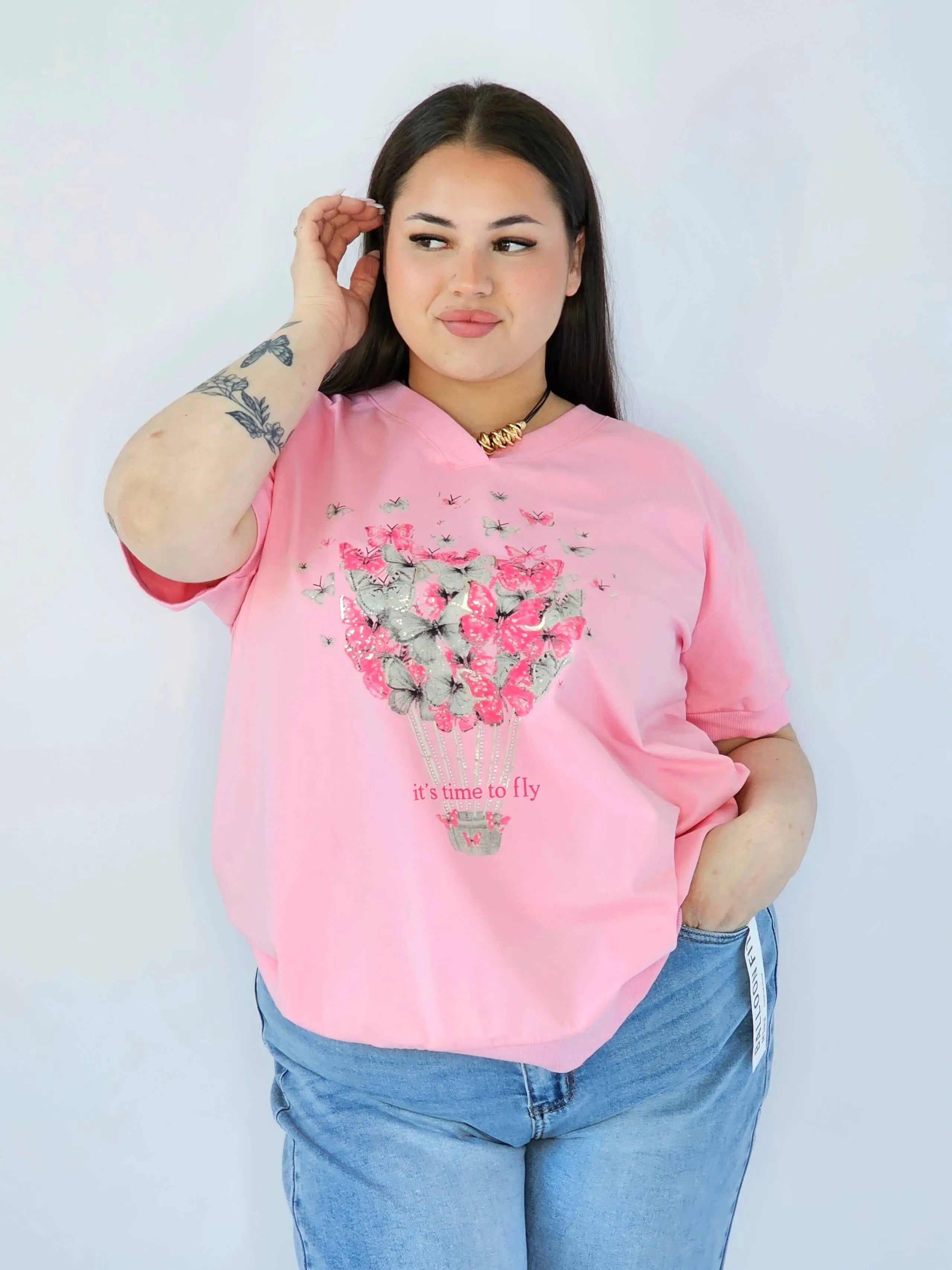 Bluzka Plus Size Z Dekoracyjnym Nadrukiem I Dekoltem V Stylowa XL