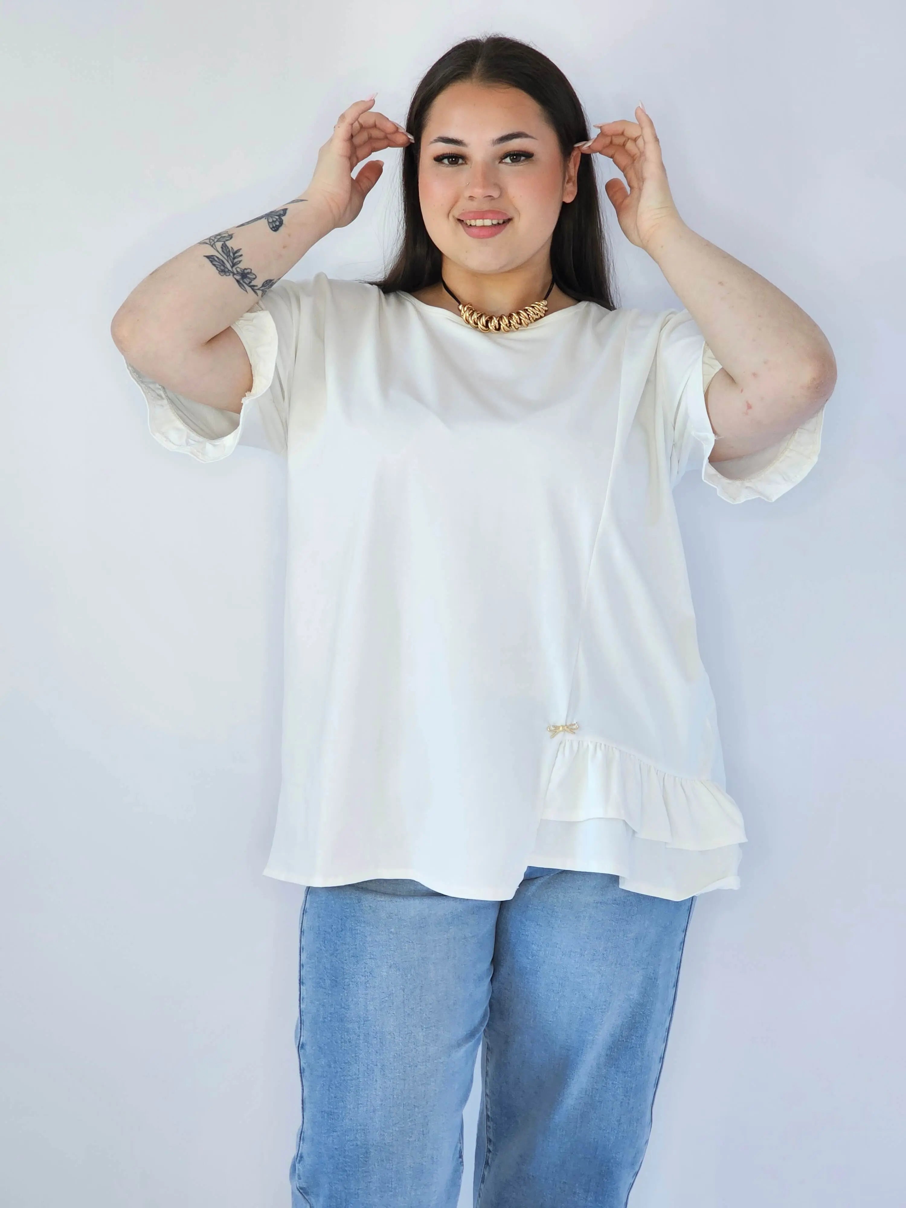 Bluzka Plus Size Z Falbanką I Ozdobnym Wykończeniem Stylowa XL