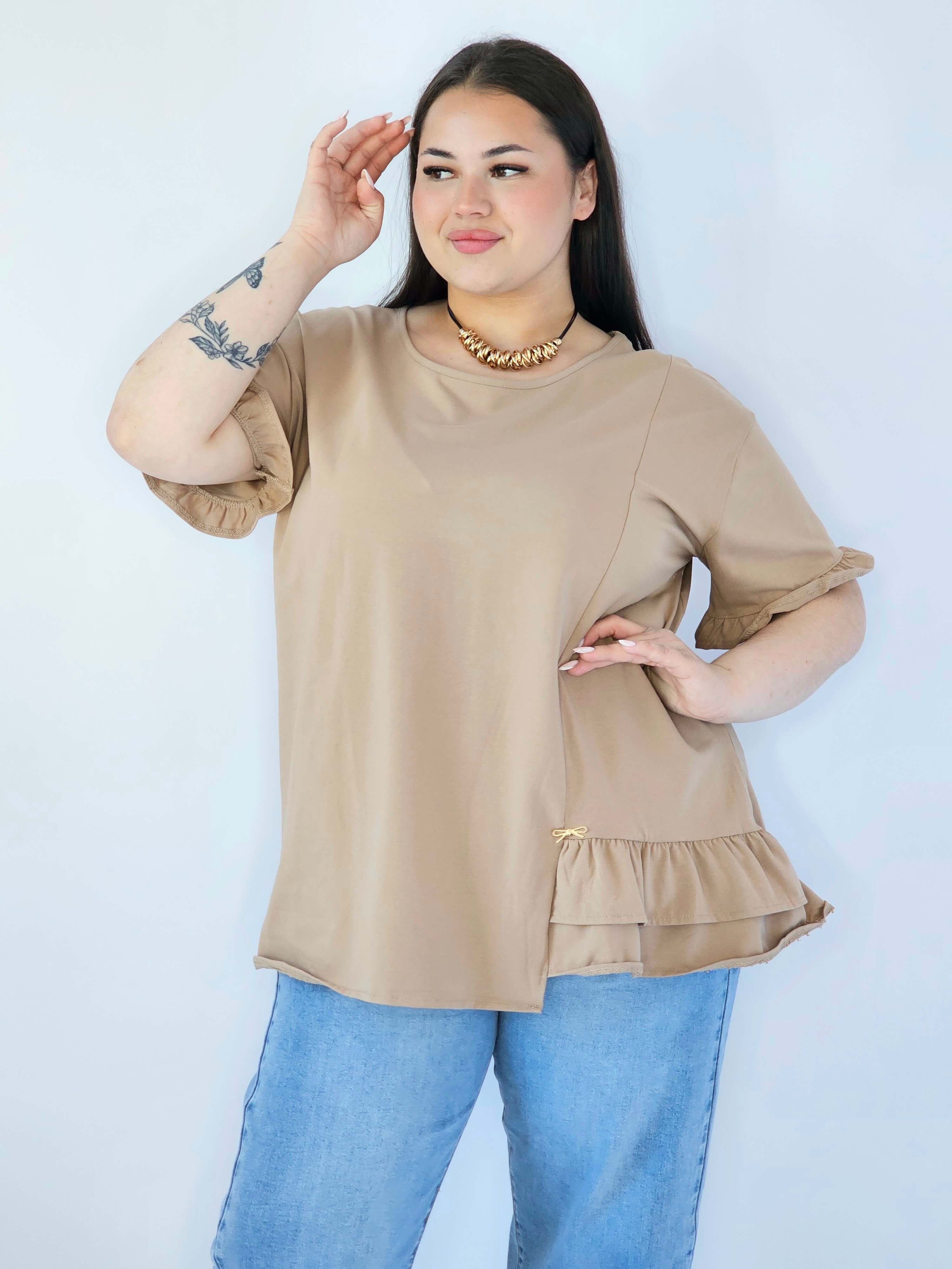 Bluzka Plus Size Z Falbanką I Ozdobnym Wykończeniem Stylowa XL
