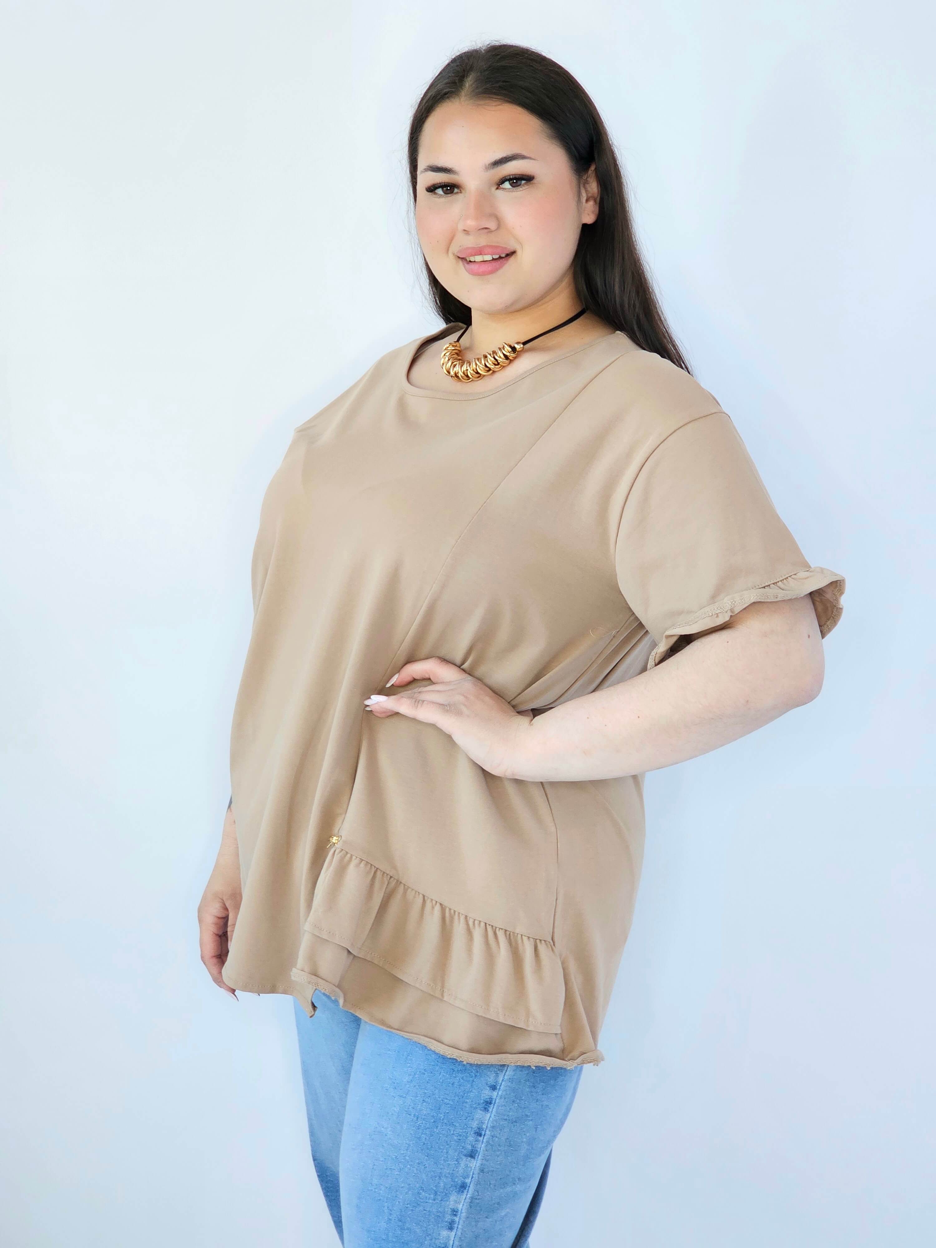 Bluzka Plus Size Z Falbanką I Ozdobnym Wykończeniem Stylowa XL