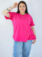 Bluzka Plus Size Z Falbanką I Ozdobnym Wykończeniem Stylowa XL