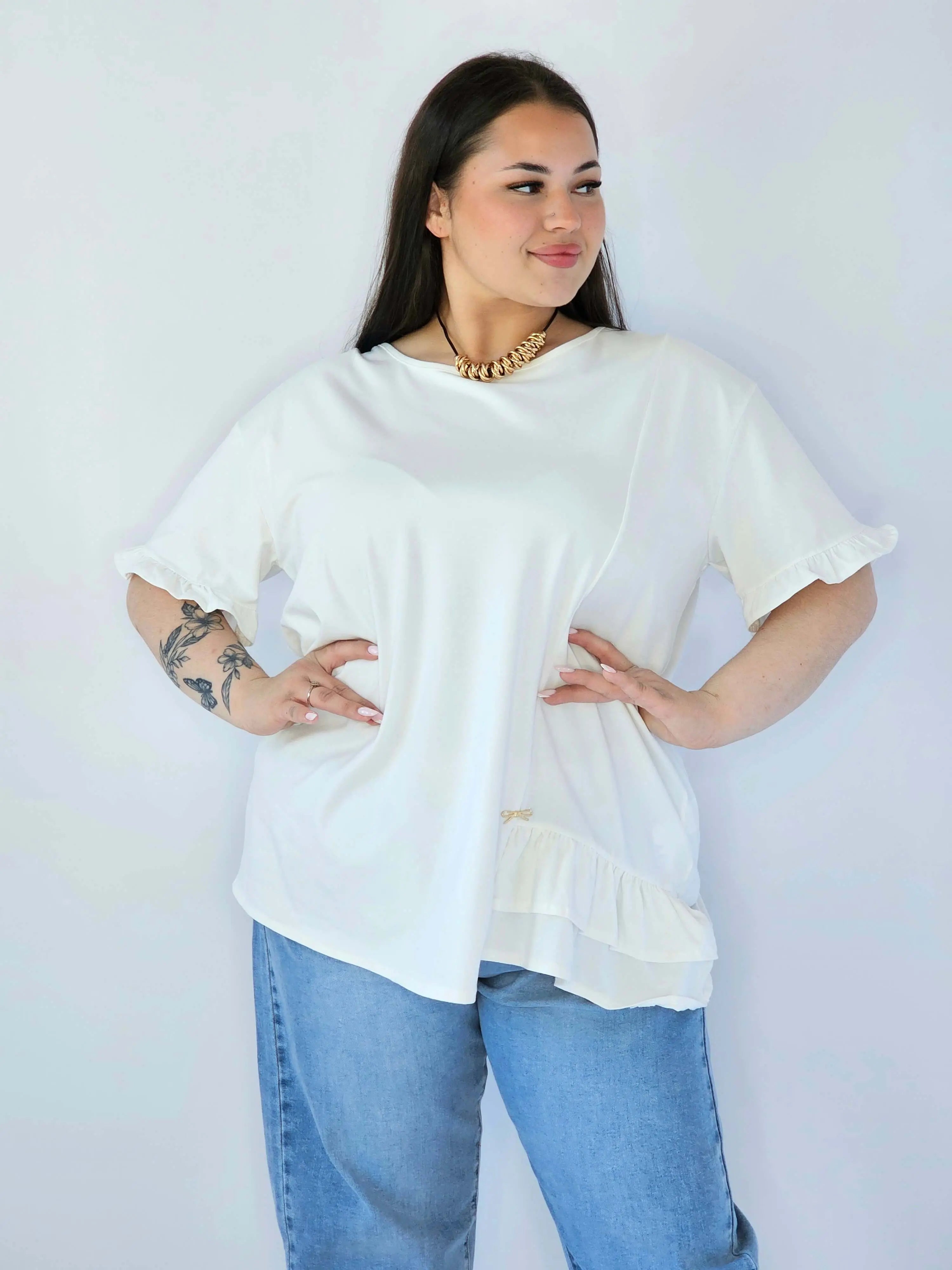 Bluzka Plus Size Z Falbanką I Ozdobnym Wykończeniem Stylowa XL