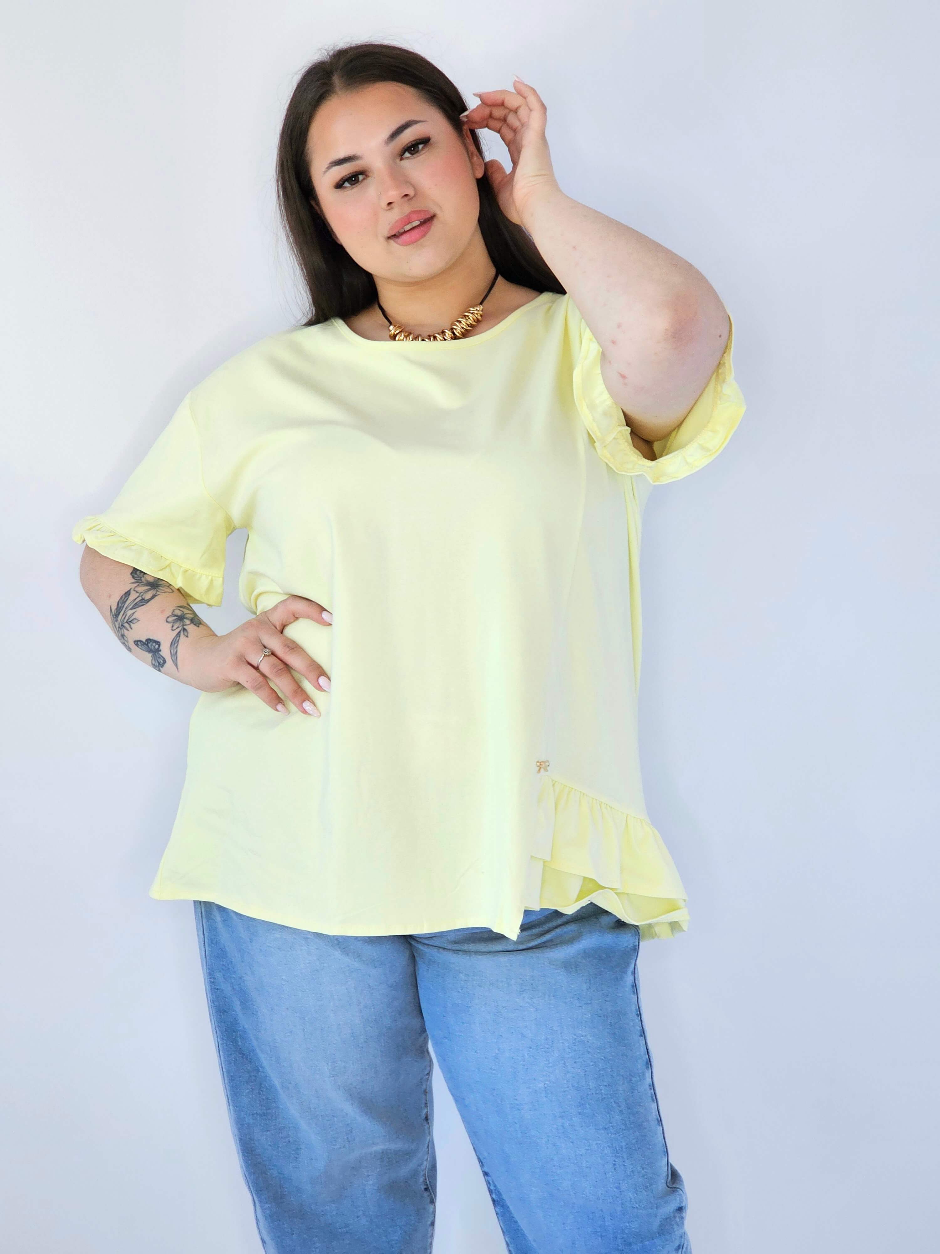Bluzka Plus Size Z Falbanką I Ozdobnym Wykończeniem Stylowa XL