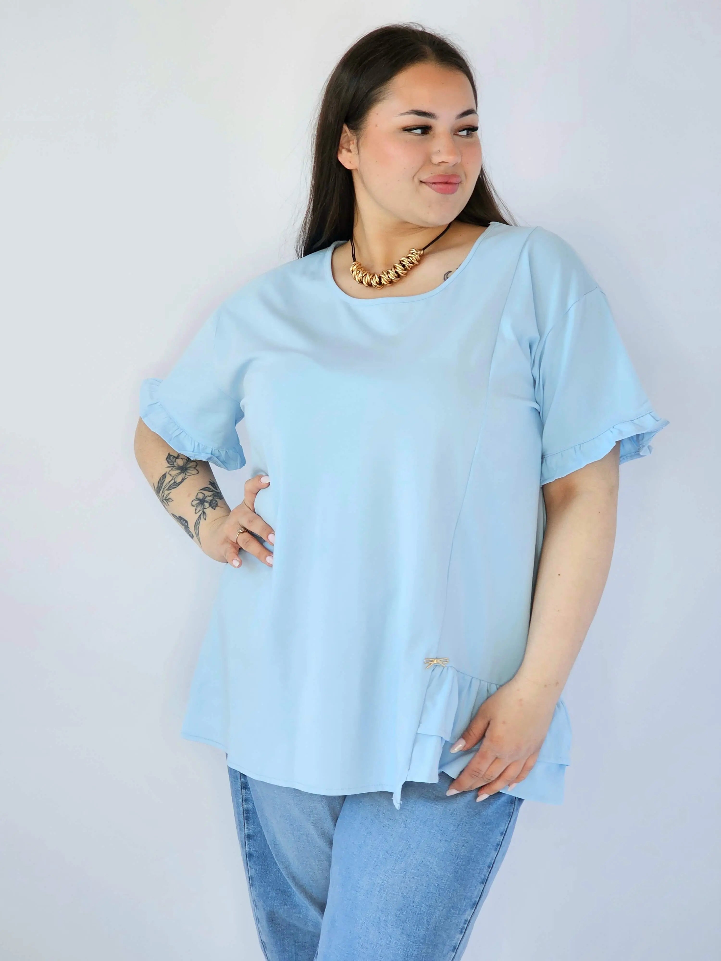 Bluzka Plus Size Z Falbanką I Ozdobnym Wykończeniem Stylowa XL