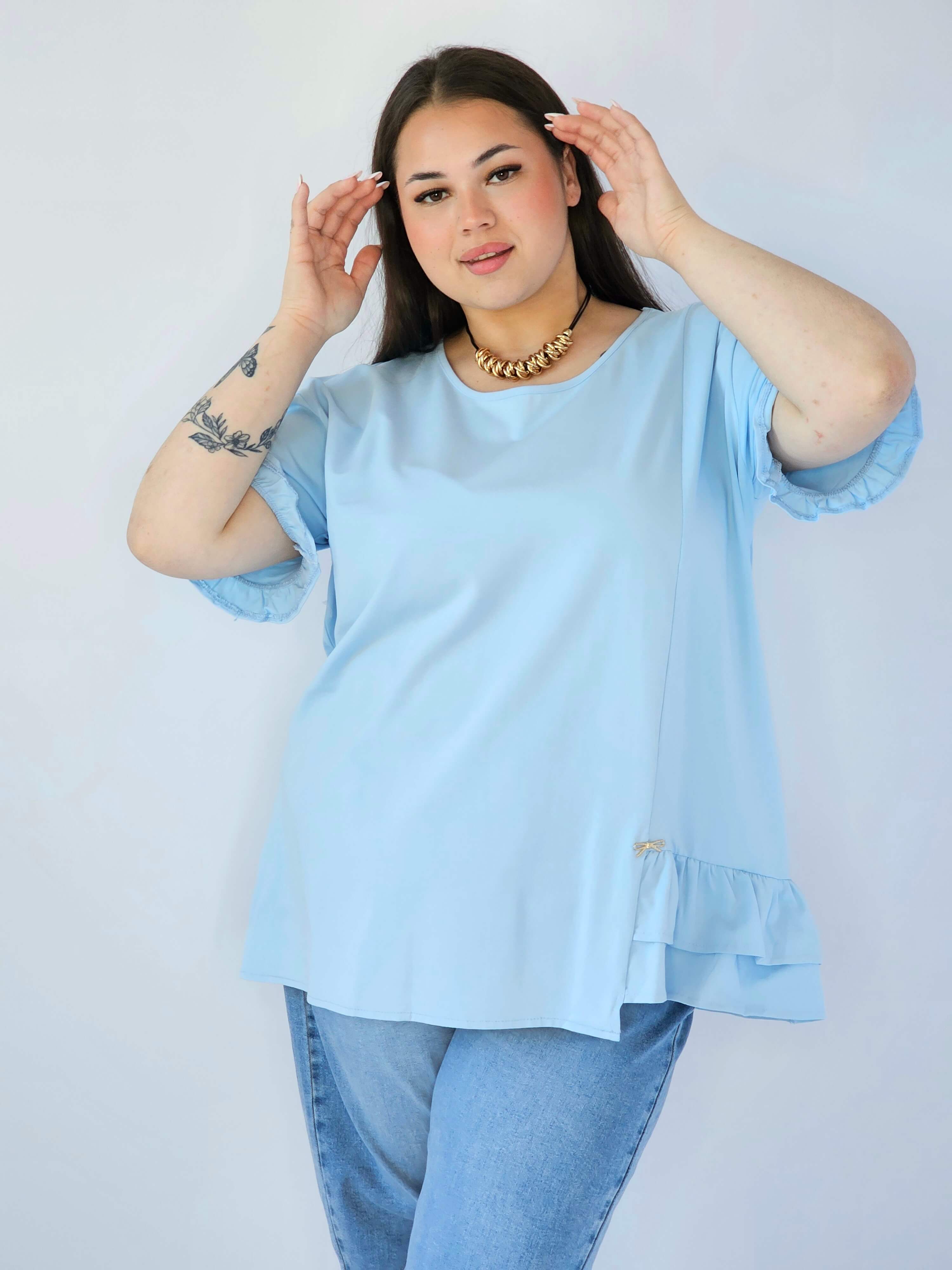 Bluzka Plus Size Z Falbanką I Ozdobnym Wykończeniem Stylowa XL