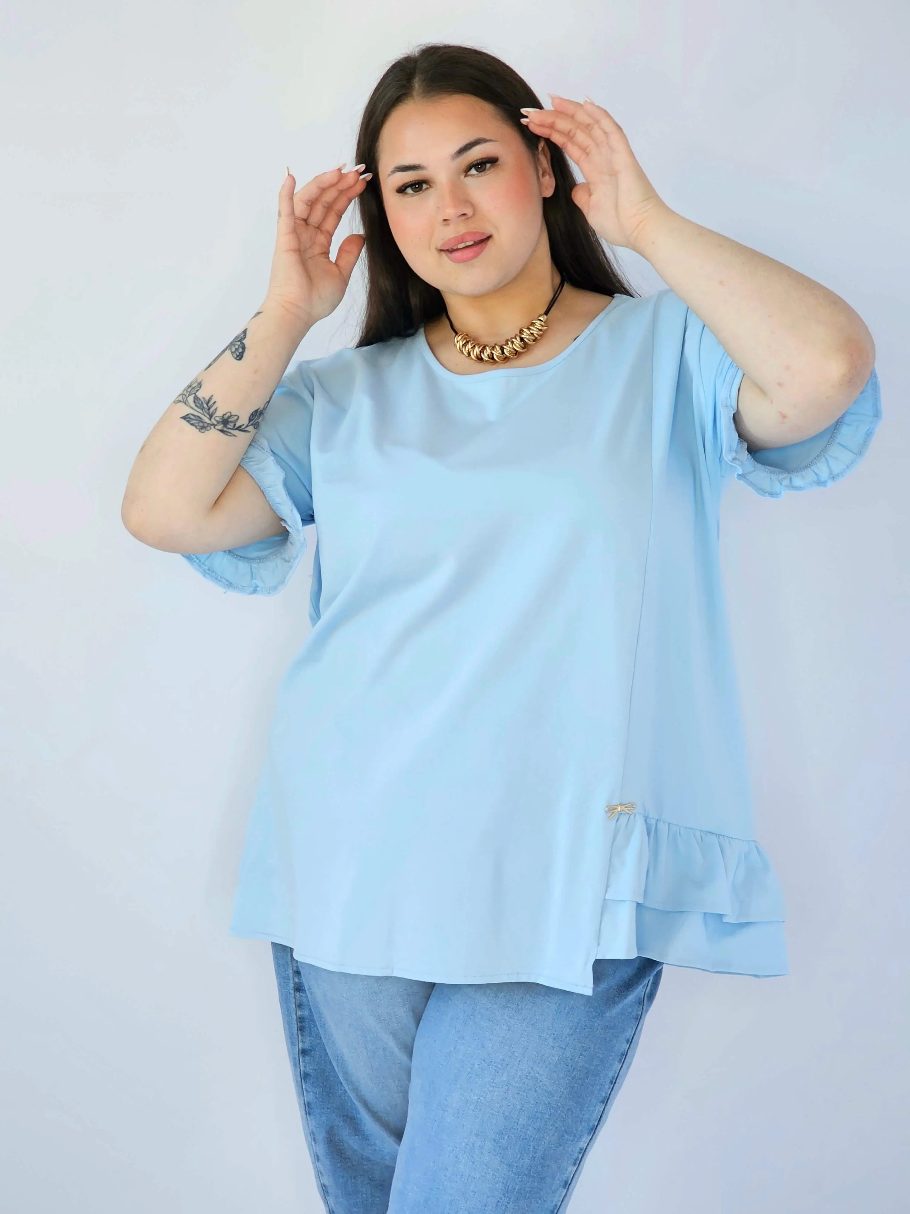 Bluzka Plus Size Z Falbanką I Ozdobnym Wykończeniem Stylowa XL