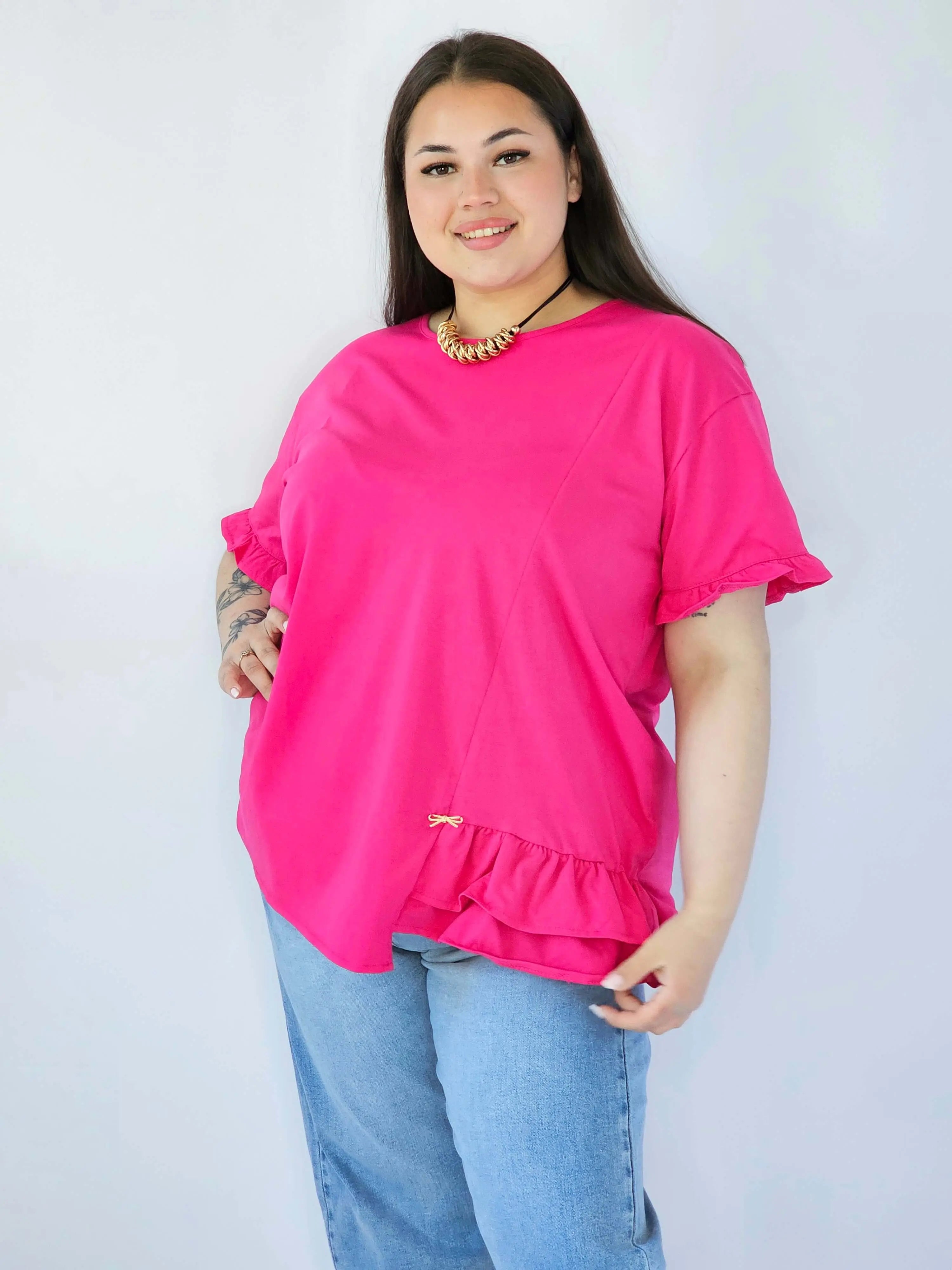 Bluzka Plus Size Z Falbanką I Ozdobnym Wykończeniem Stylowa XL
