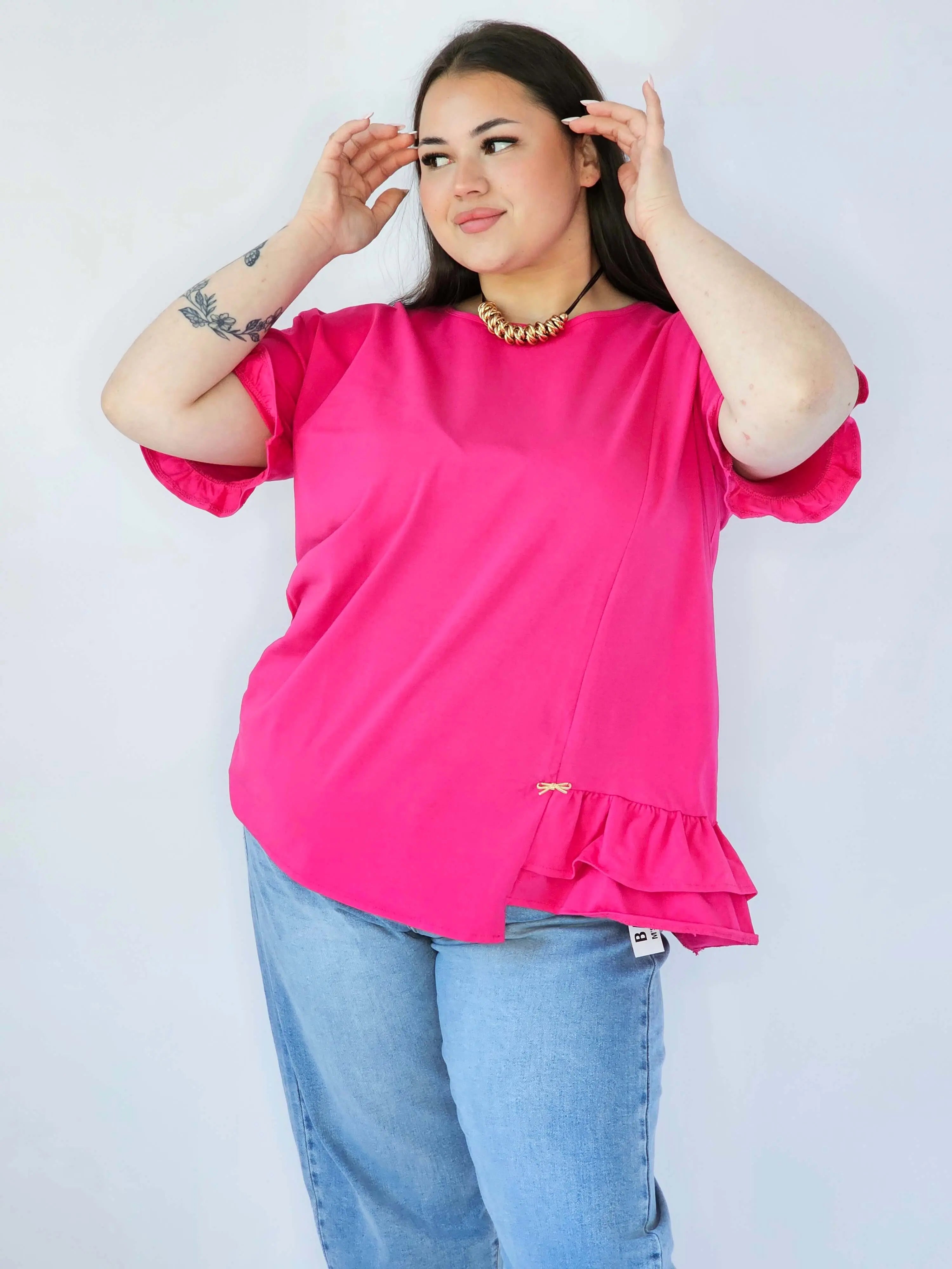 Bluzka Plus Size Z Falbanką I Ozdobnym Wykończeniem Stylowa XL