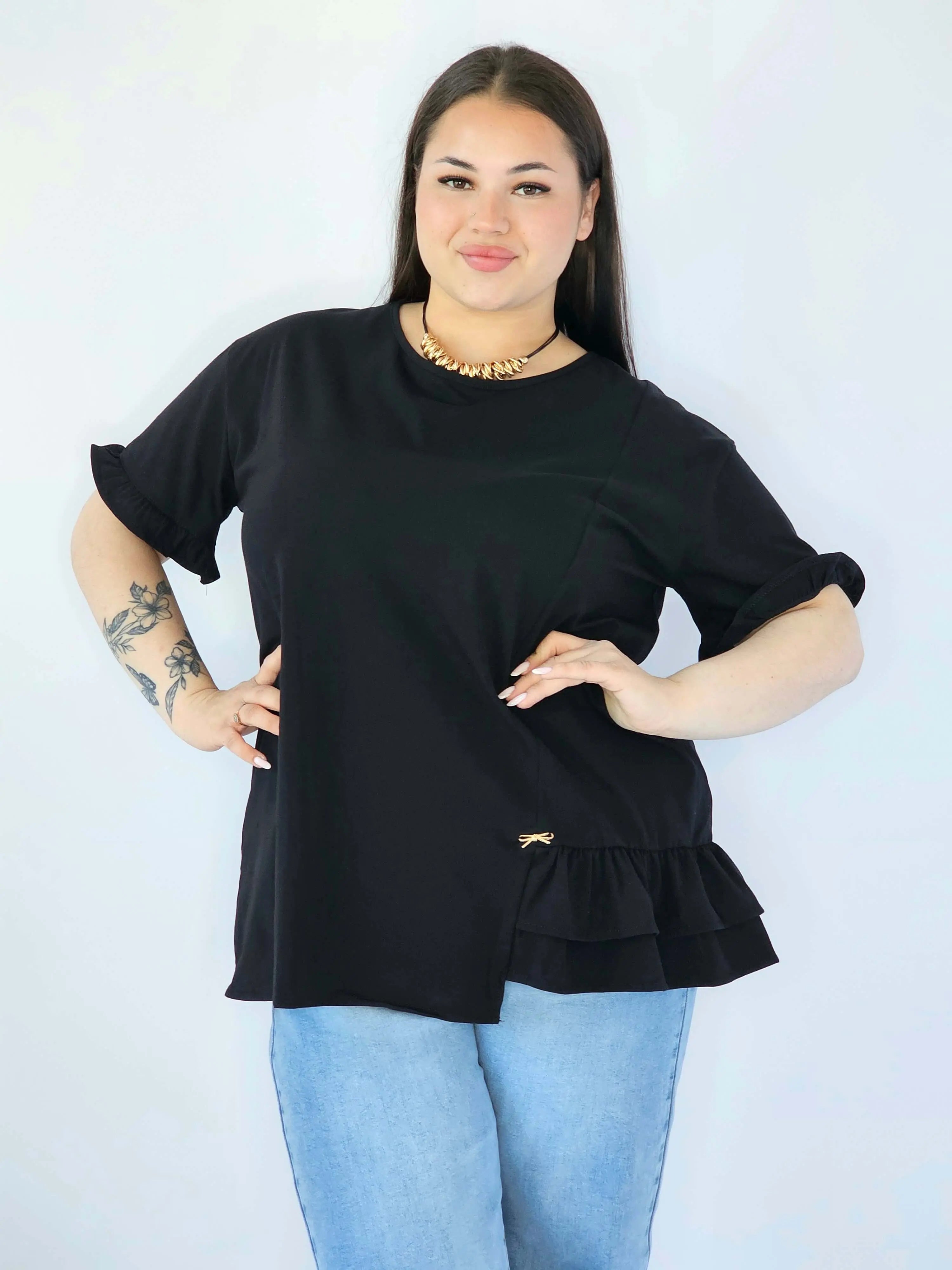 Bluzka Plus Size Z Falbanką I Ozdobnym Wykończeniem Stylowa XL