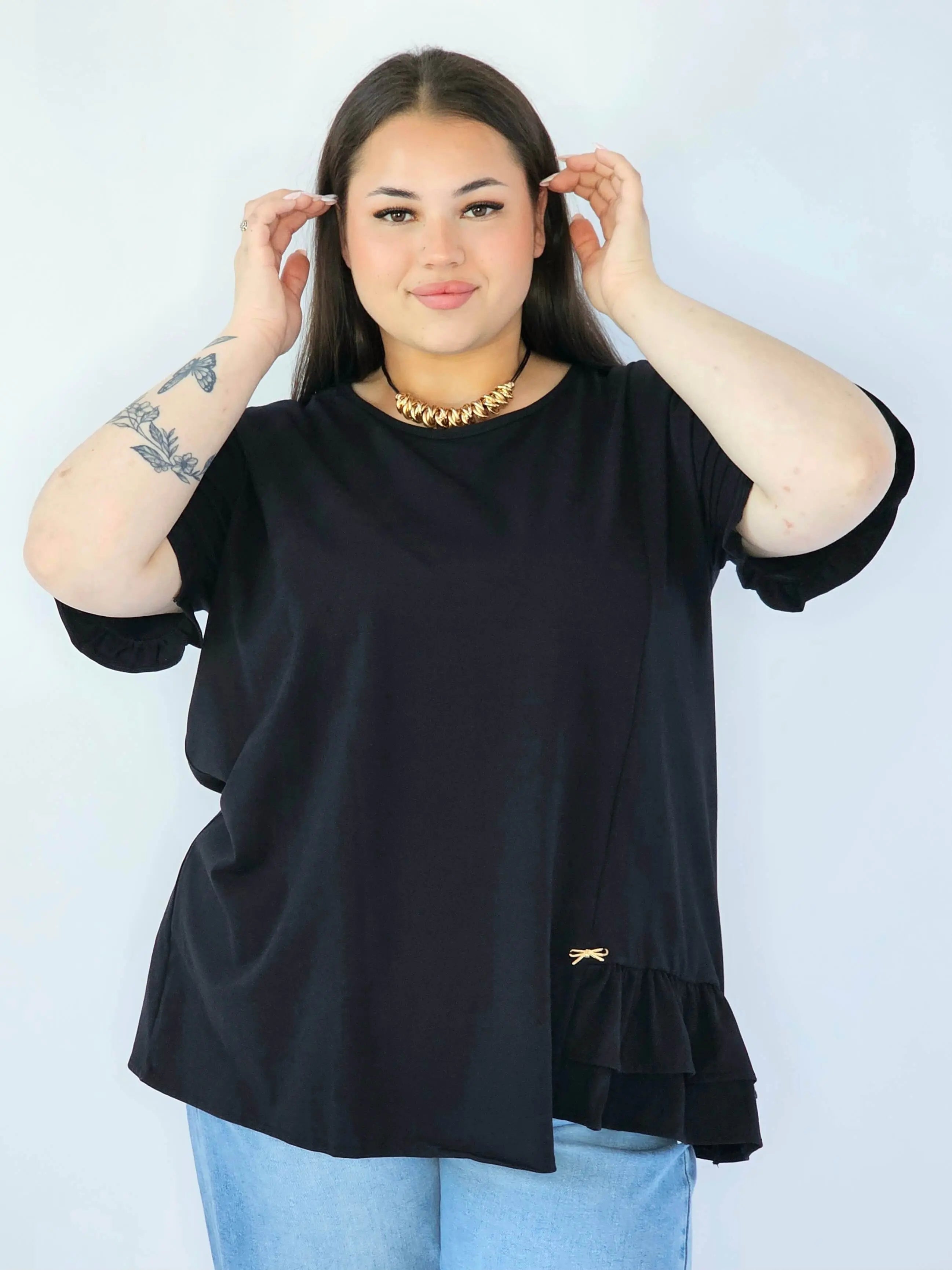 Bluzka Plus Size Z Falbanką I Ozdobnym Wykończeniem Stylowa XL