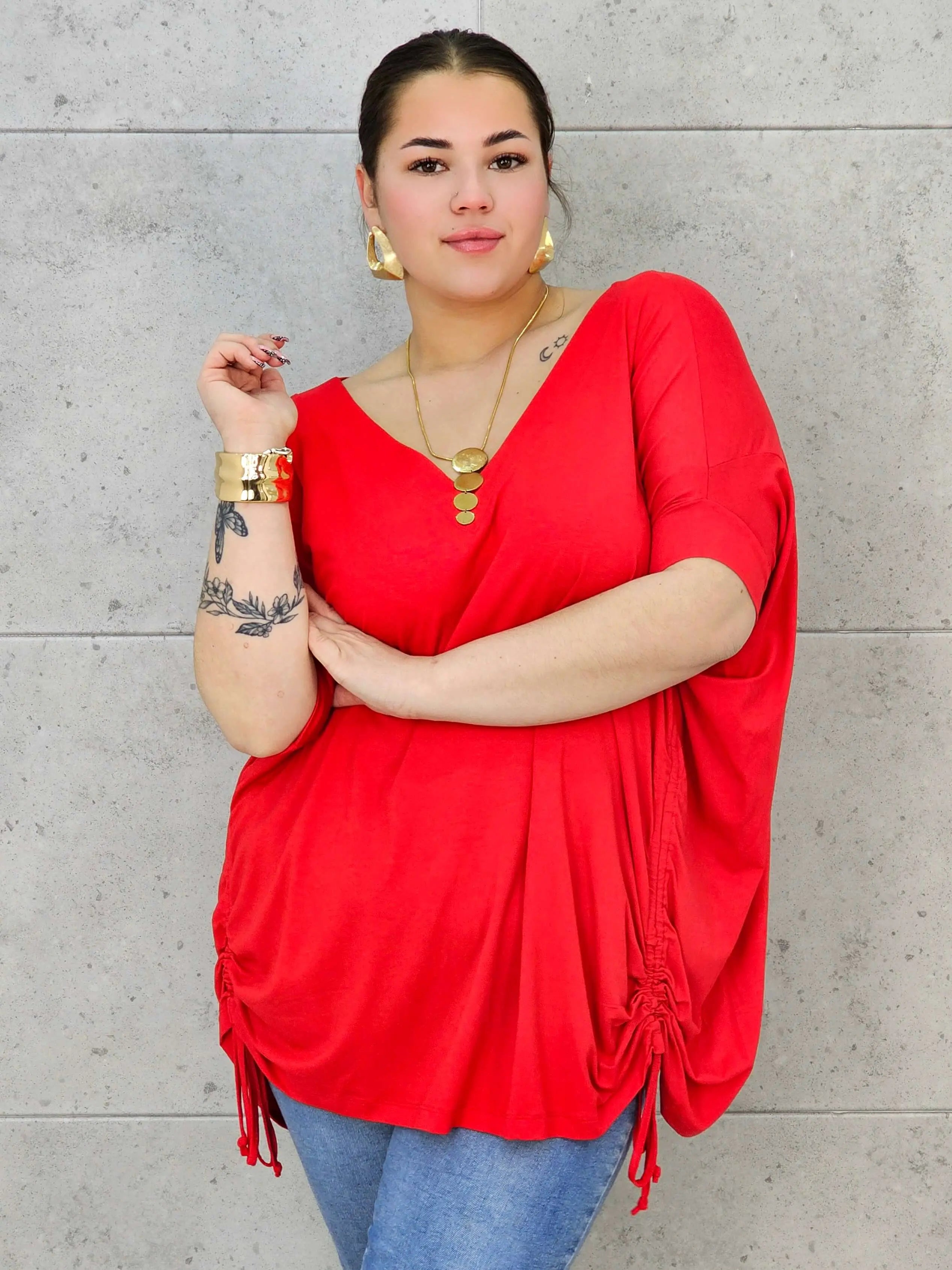 Bluzka Plus Size z Regulacją – Boczne Sznurki, Dopasowanie, Wygoda XXL Stylowa XL