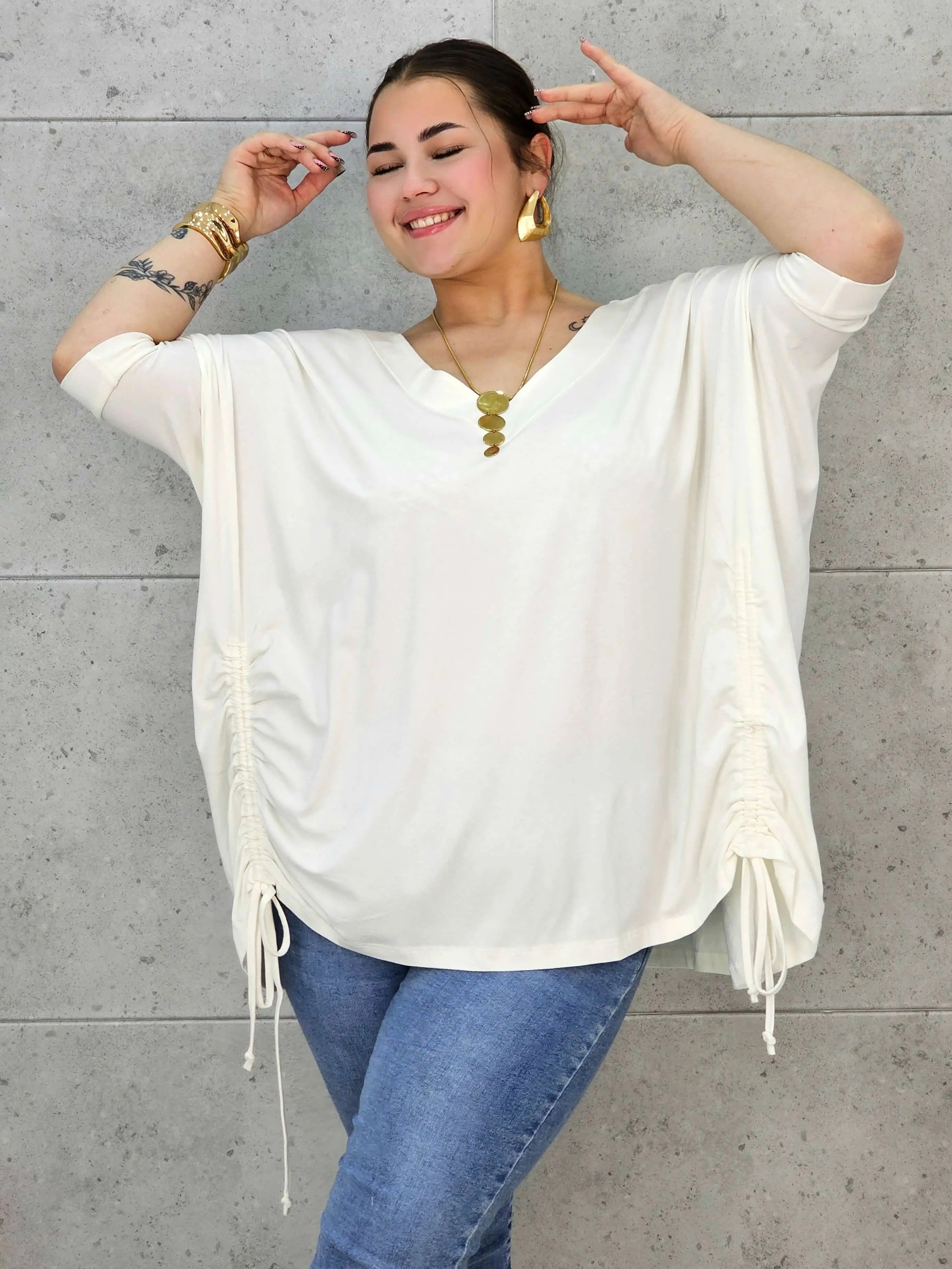 Bluzka Plus Size z Regulacją – Boczne Sznurki, Dopasowanie, Wygoda XXL Stylowa XL