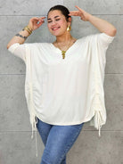 Bluzka Plus Size z Regulacją – Boczne Sznurki, Dopasowanie, Wygoda XXL Stylowa XL