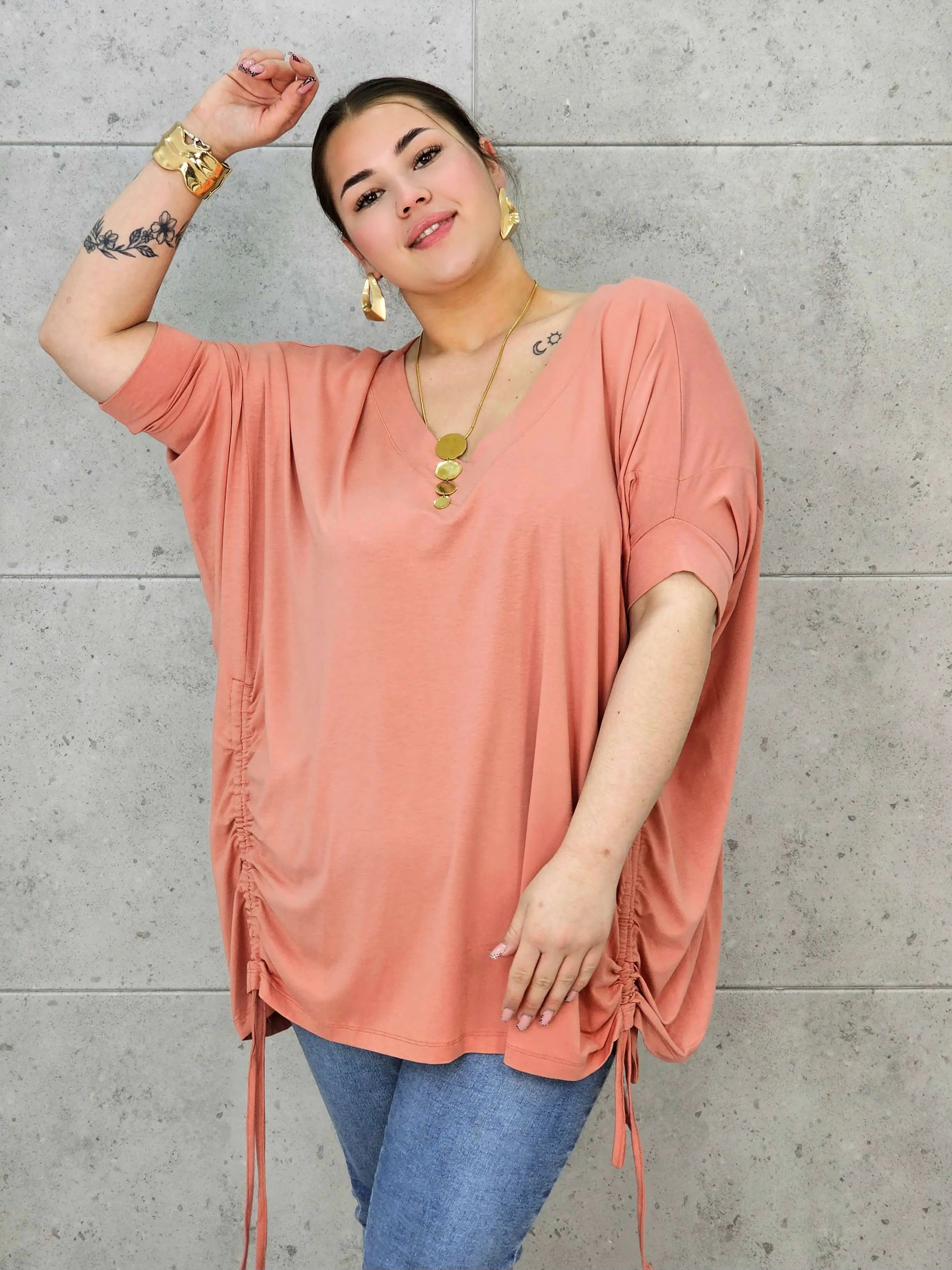 Bluzka Plus Size z Regulacją – Boczne Sznurki, Dopasowanie, Wygoda XXL Stylowa XL