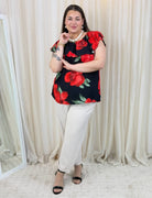 Bluzka „Czerwony Kwiat” – zmysłowy hiszpański styl Stylowa XL