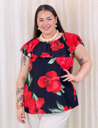 Bluzka „Czerwony Kwiat” – zmysłowy hiszpański styl Stylowa XL