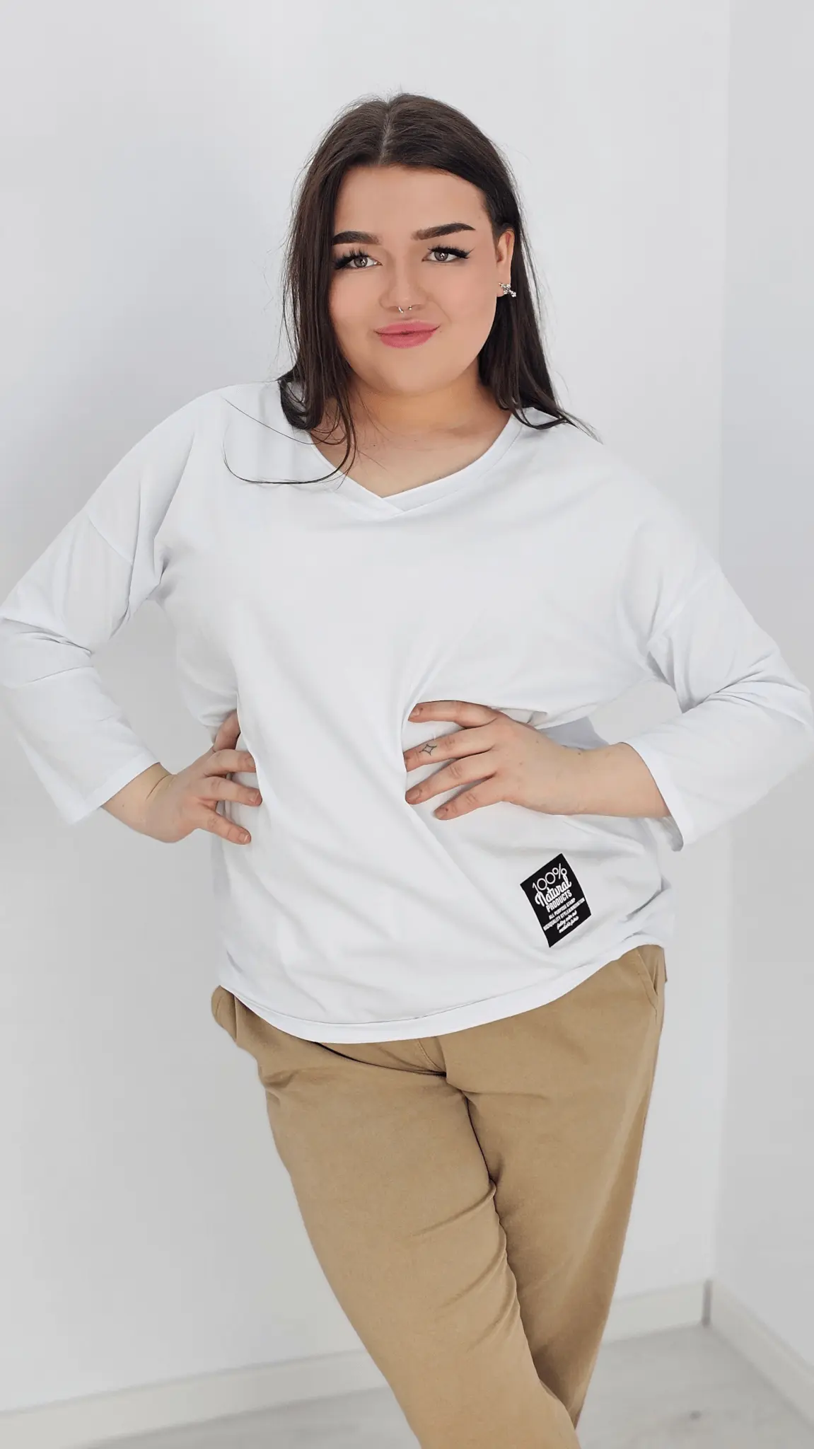 Bluzka bawełniana z dekoltem w serek Stylowa XL