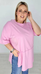Bluzka bawełniana z rozcięciami po bokach - róż Stylowa XL