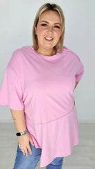 Bluzka bawełniana z rozcięciami po bokach - róż Stylowa XL