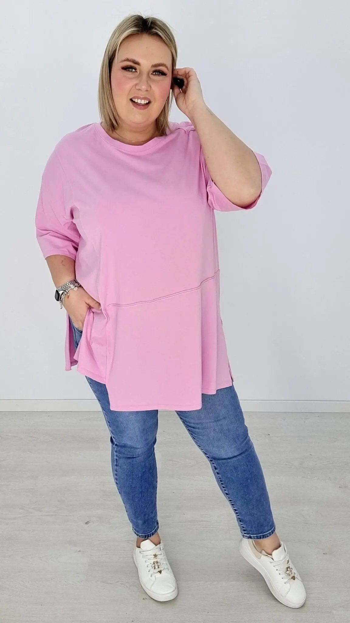 Bluzka bawełniana z rozcięciami po bokach - róż Stylowa XL