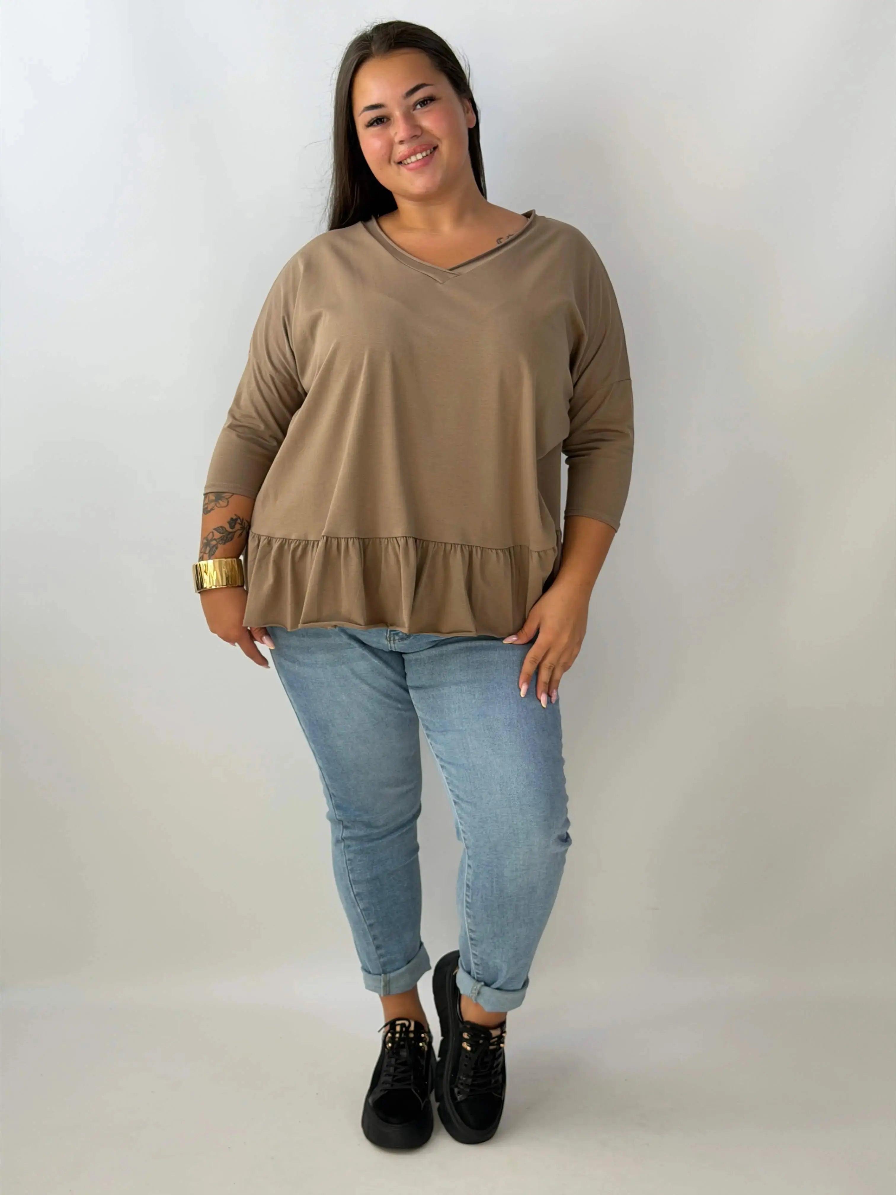 Bluzka damska Plus Size z falbaną przy dole Stylowa XL