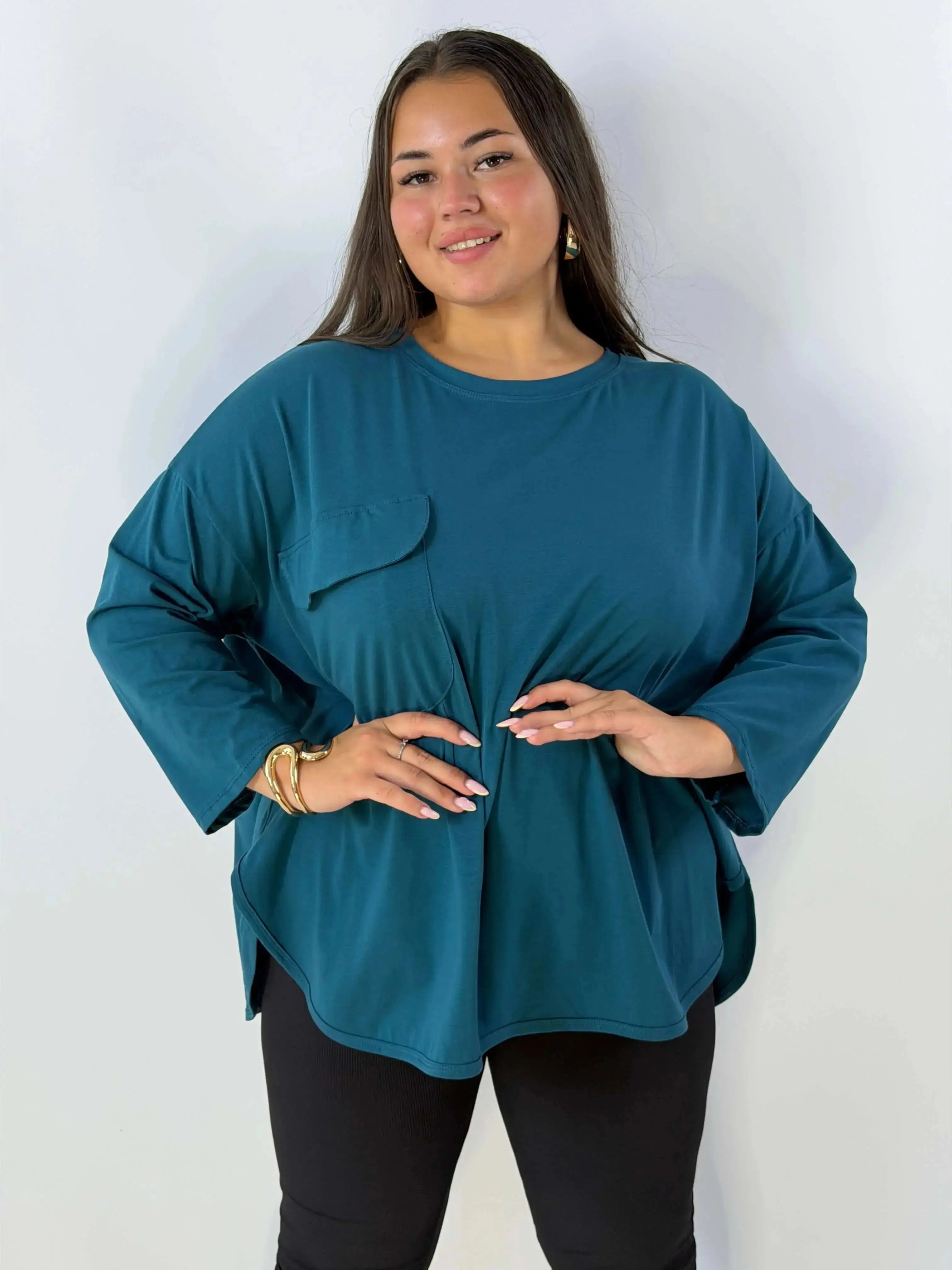 Bluzka damska Plus Size z ozdobną kieszonką – luźny fason na co dzień Stylowa XL