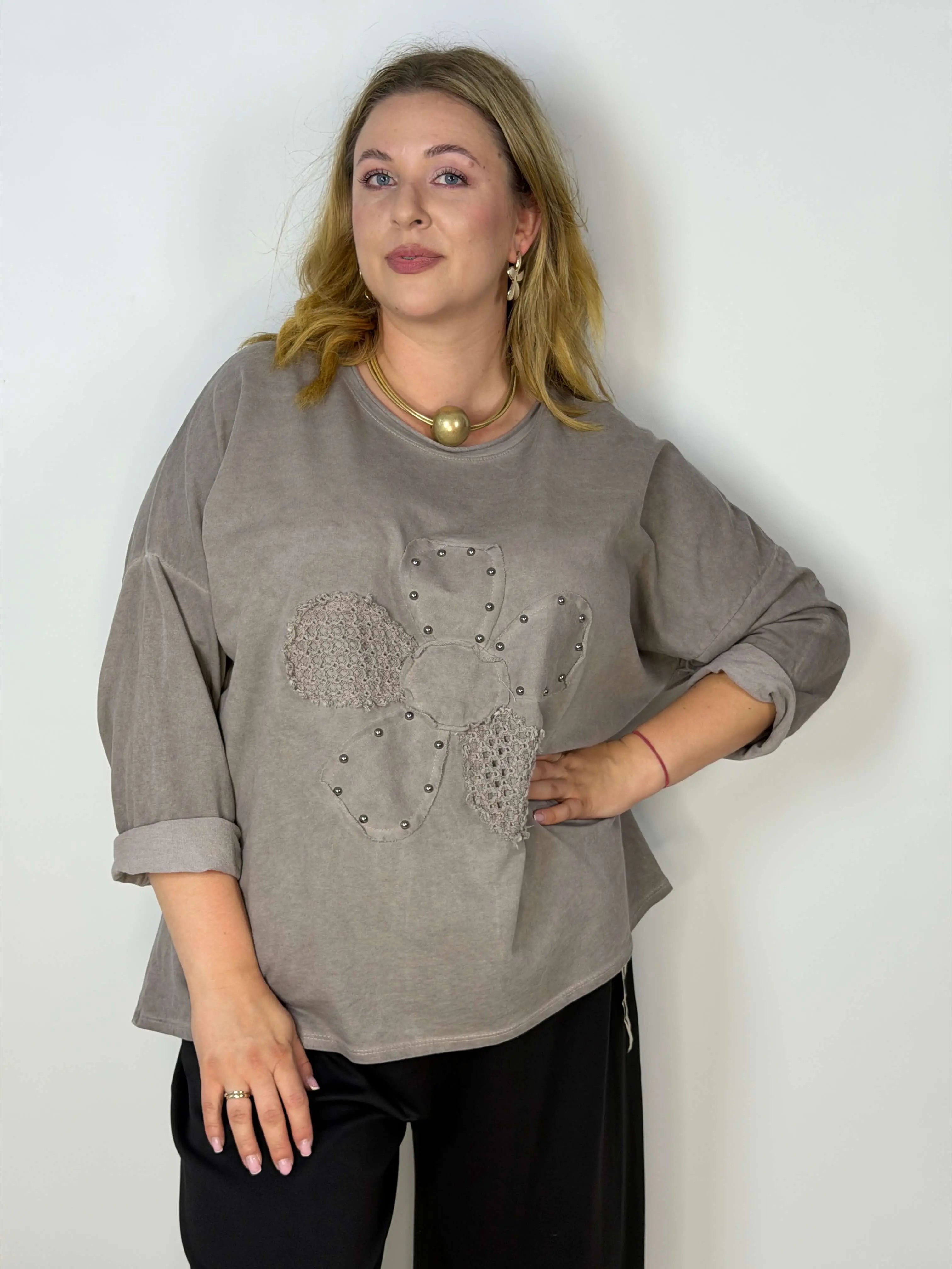 Bluzka damska Plus Size z ozdobnym kwiatem 3D Stylowa XL
