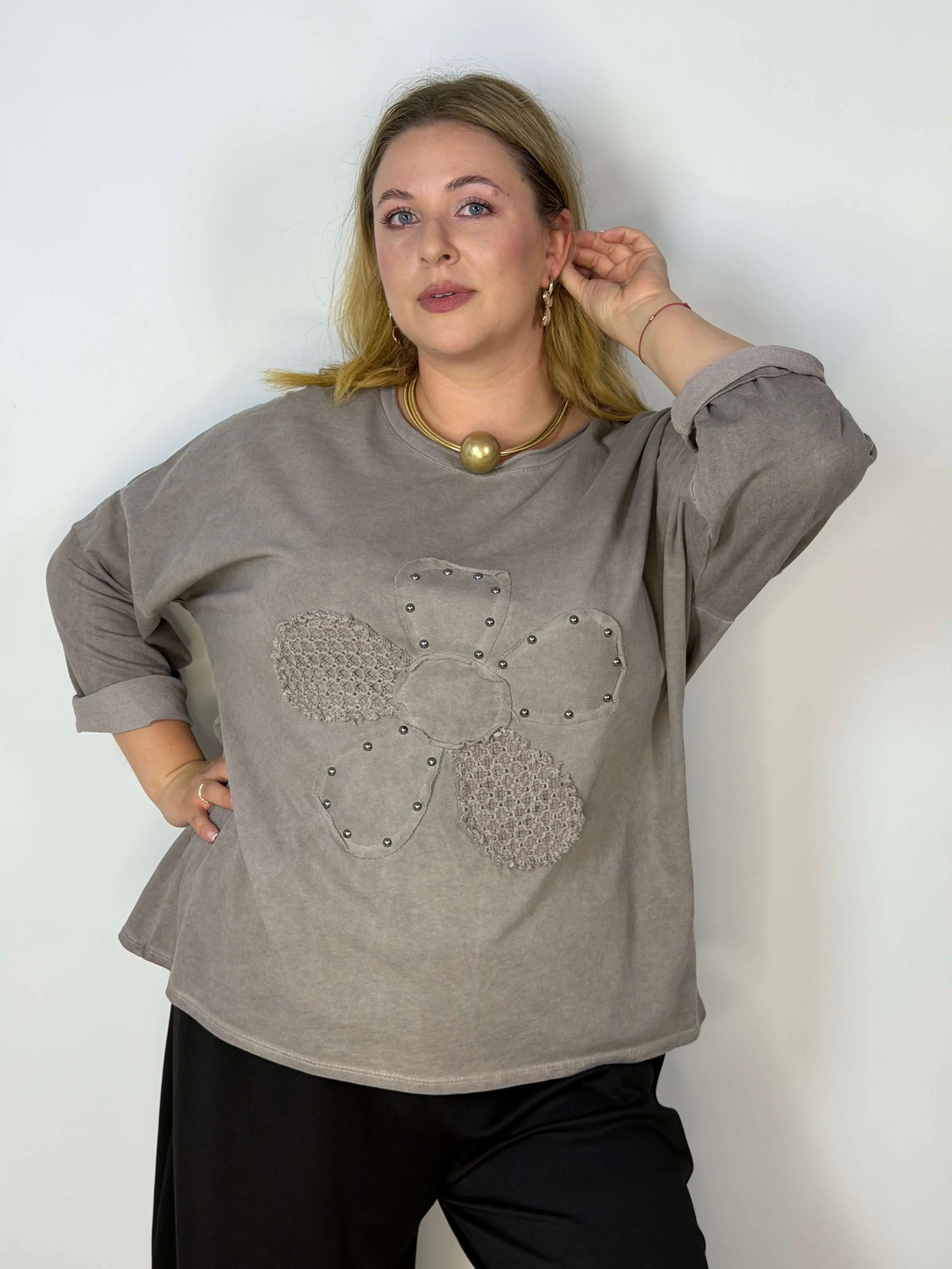 Bluzka damska Plus Size z ozdobnym kwiatem 3D Stylowa XL