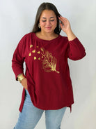 Bluzka damska Plus Size z ozdobnym złotym nadrukiem – bawełniana Stylowa XL