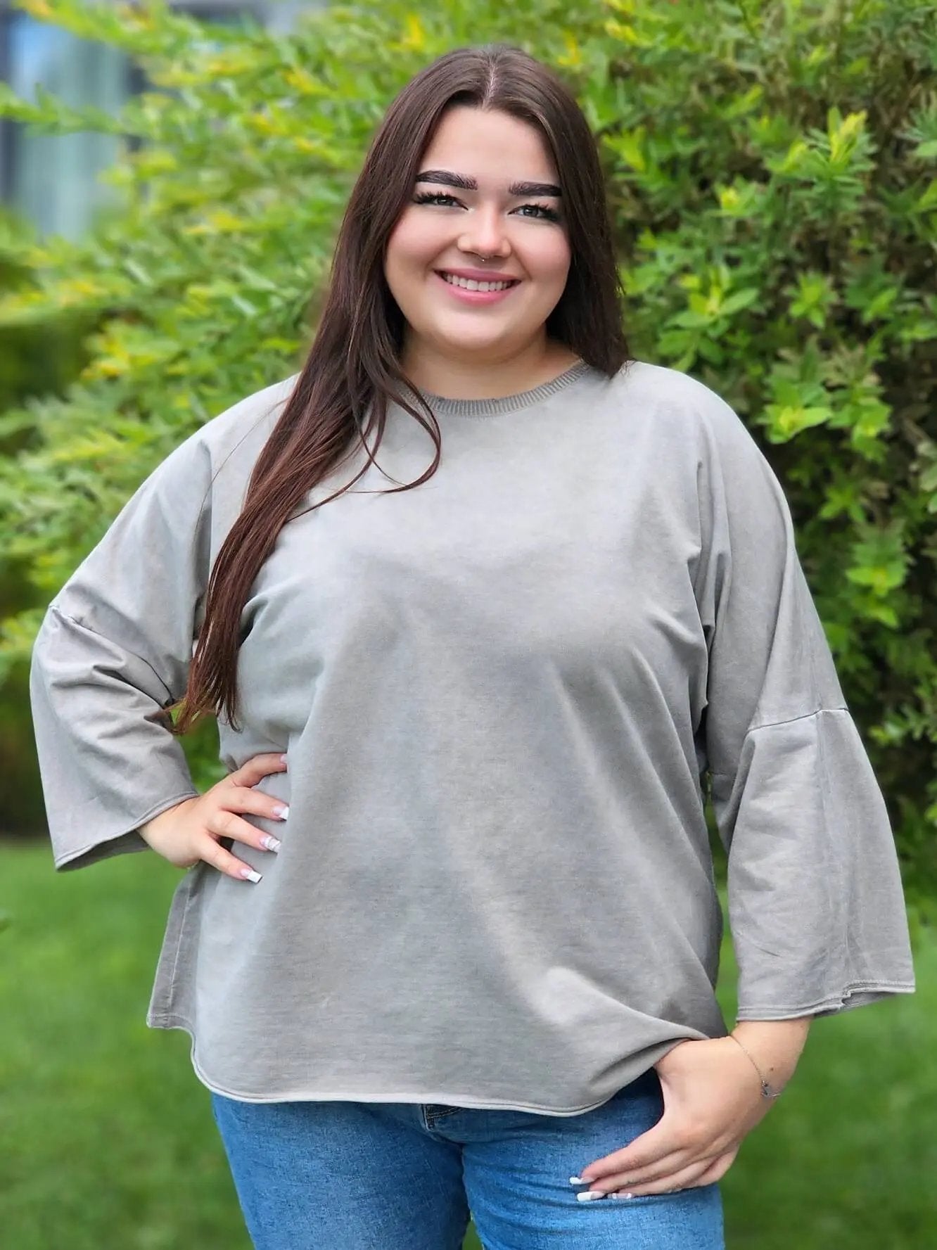 Bluzka dekatyzowana z długim rękawem Stylowa XL