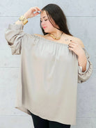 beżowa bluzka hiszpanka plus size Stylowa XL – przód