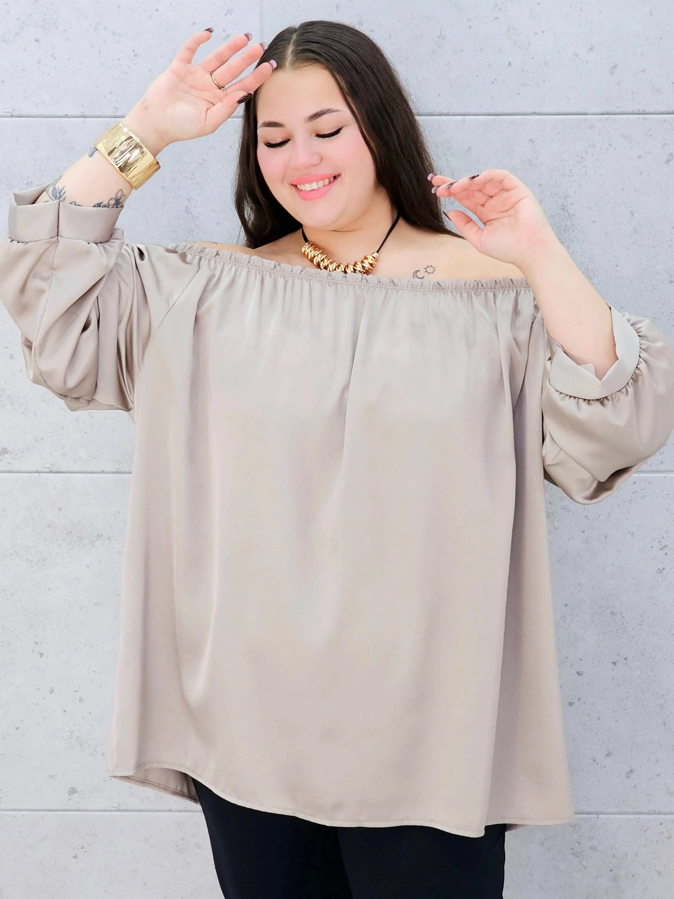 beżowa bluzka hiszpanka plus size Stylowa XL- rękaw
