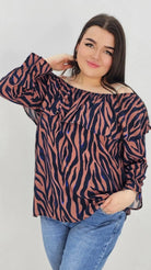 Bluzka hiszpanka z wzorem po całości - brudny róż Stylowa XL