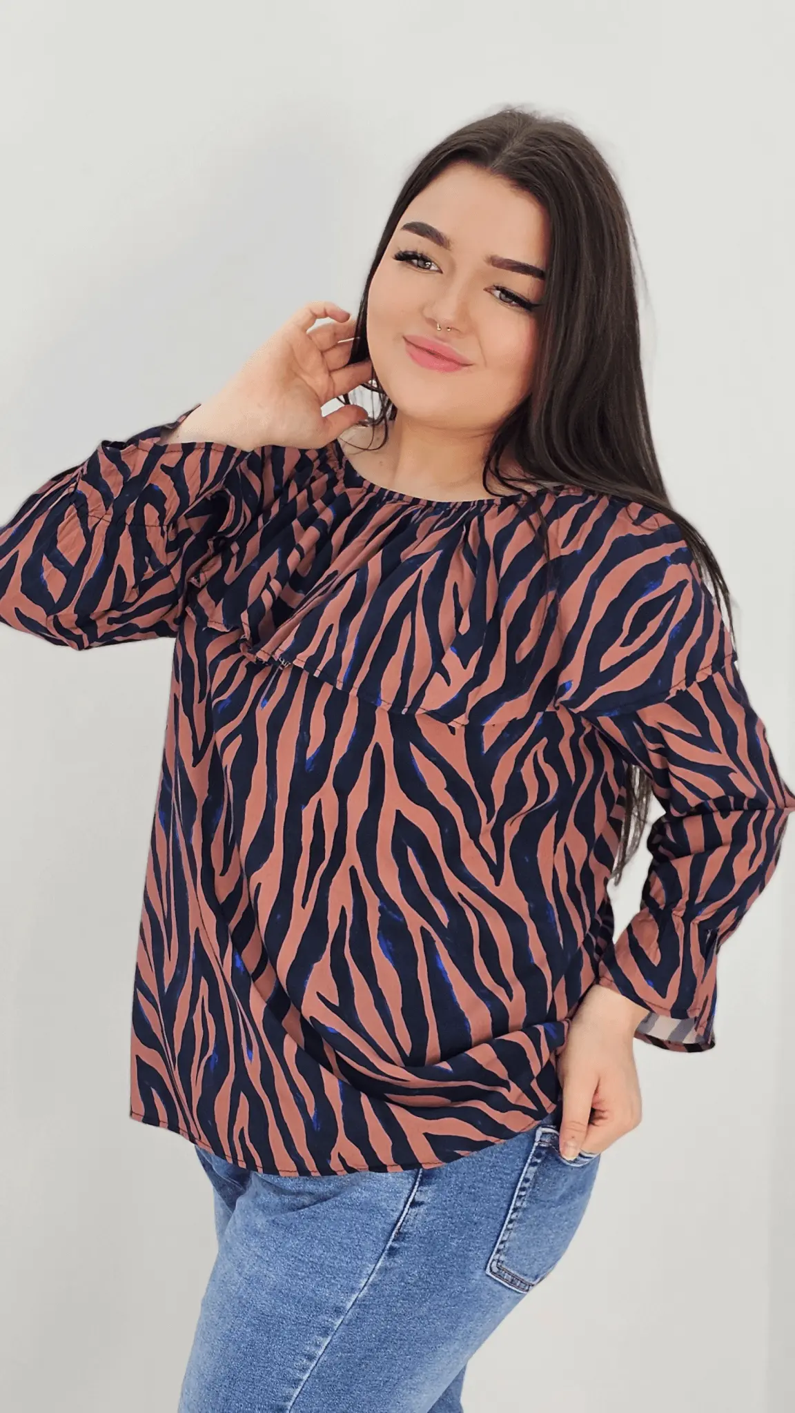 Bluzka hiszpanka z wzorem po całości - brudny róż Stylowa XL