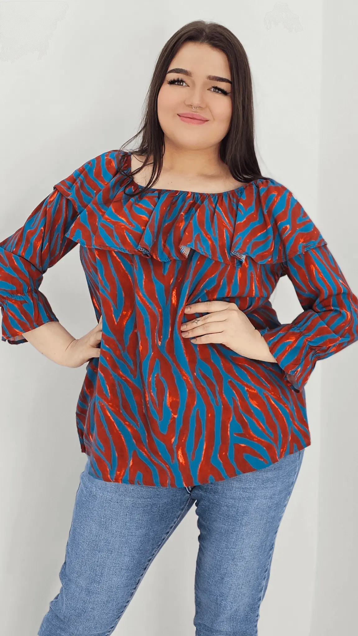 Bluzka hiszpanka z wzorem po całości -cegła Stylowa XL