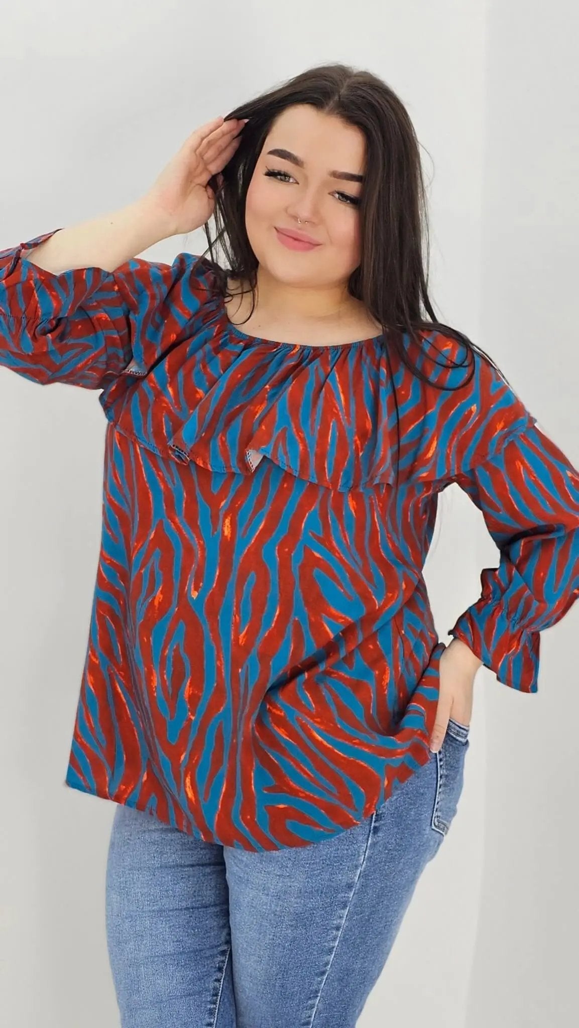 Bluzka hiszpanka z wzorem po całości -cegła Stylowa XL