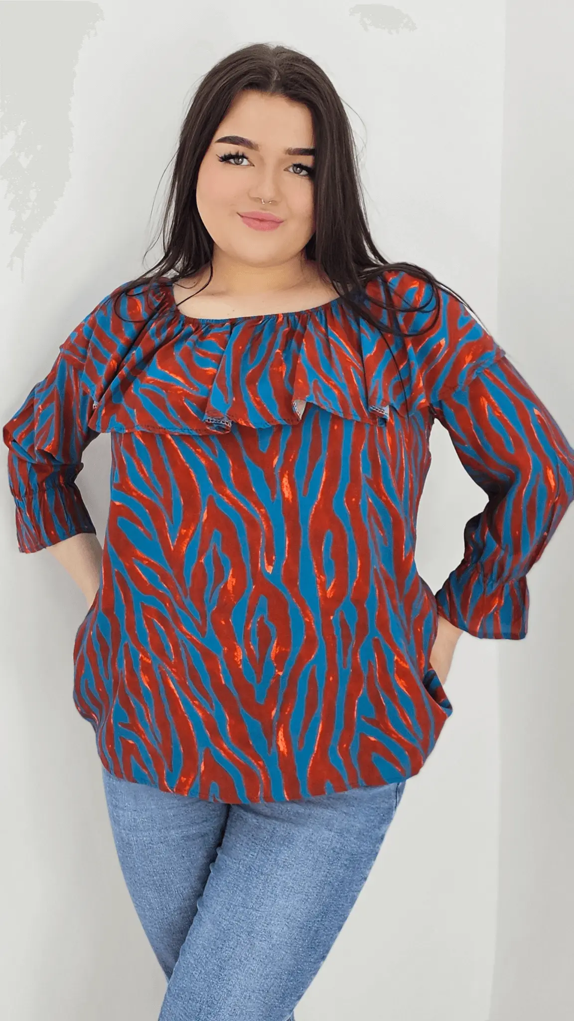 Bluzka hiszpanka z wzorem po całości -cegła Stylowa XL