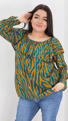 Bluzka hiszpanka z wzorem po całości -musztarda Stylowa XL