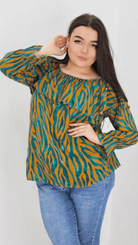 Bluzka hiszpanka z wzorem po całości -musztarda Stylowa XL