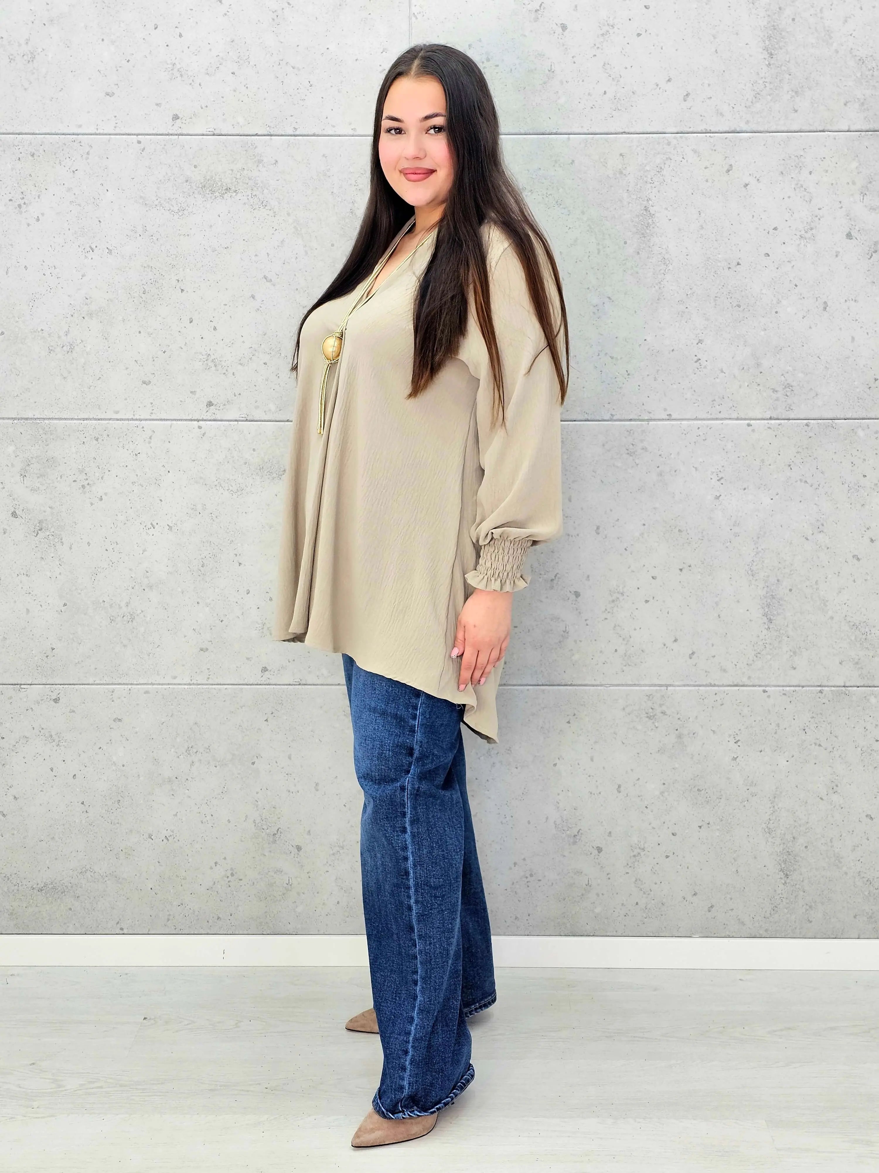 Bluzka koszulowa plus size z dekoltem V–elegancka bluzka XXL z długim rękawem Stylowa XL