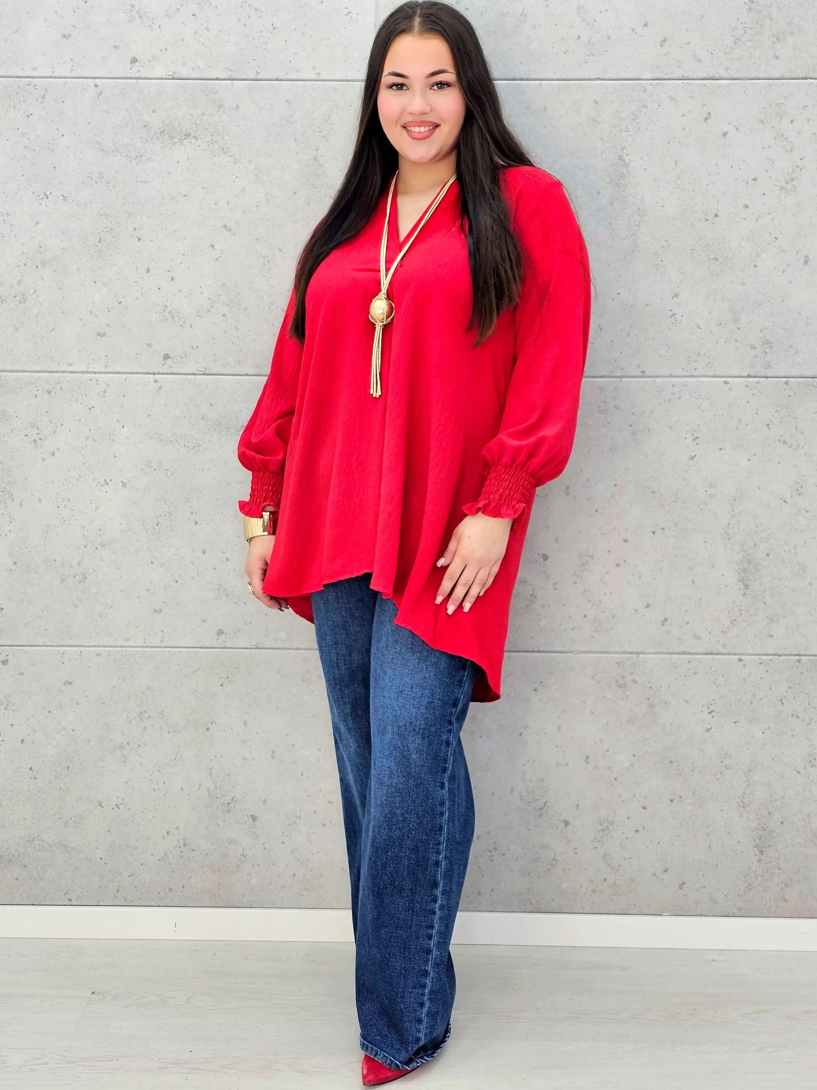 Bluzka koszulowa plus size z dekoltem V–elegancka bluzka XXL z długim rękawem Stylowa XL