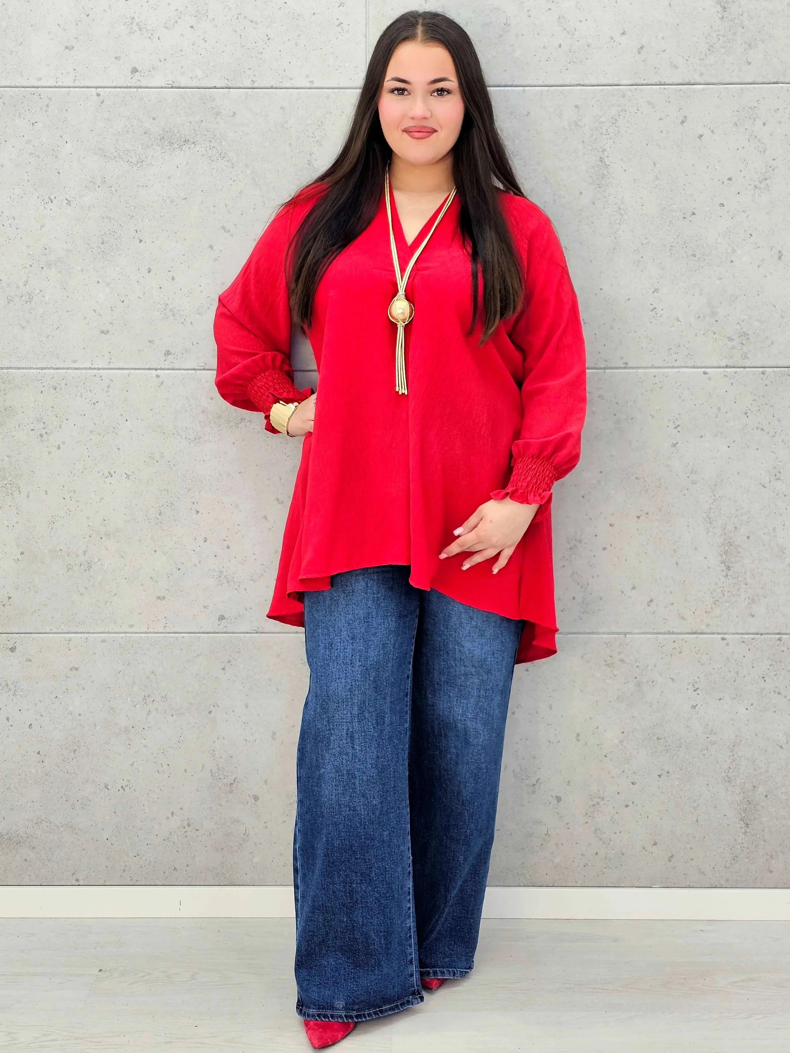 Bluzka koszulowa plus size z dekoltem V–elegancka bluzka XXL z długim rękawem Stylowa XL