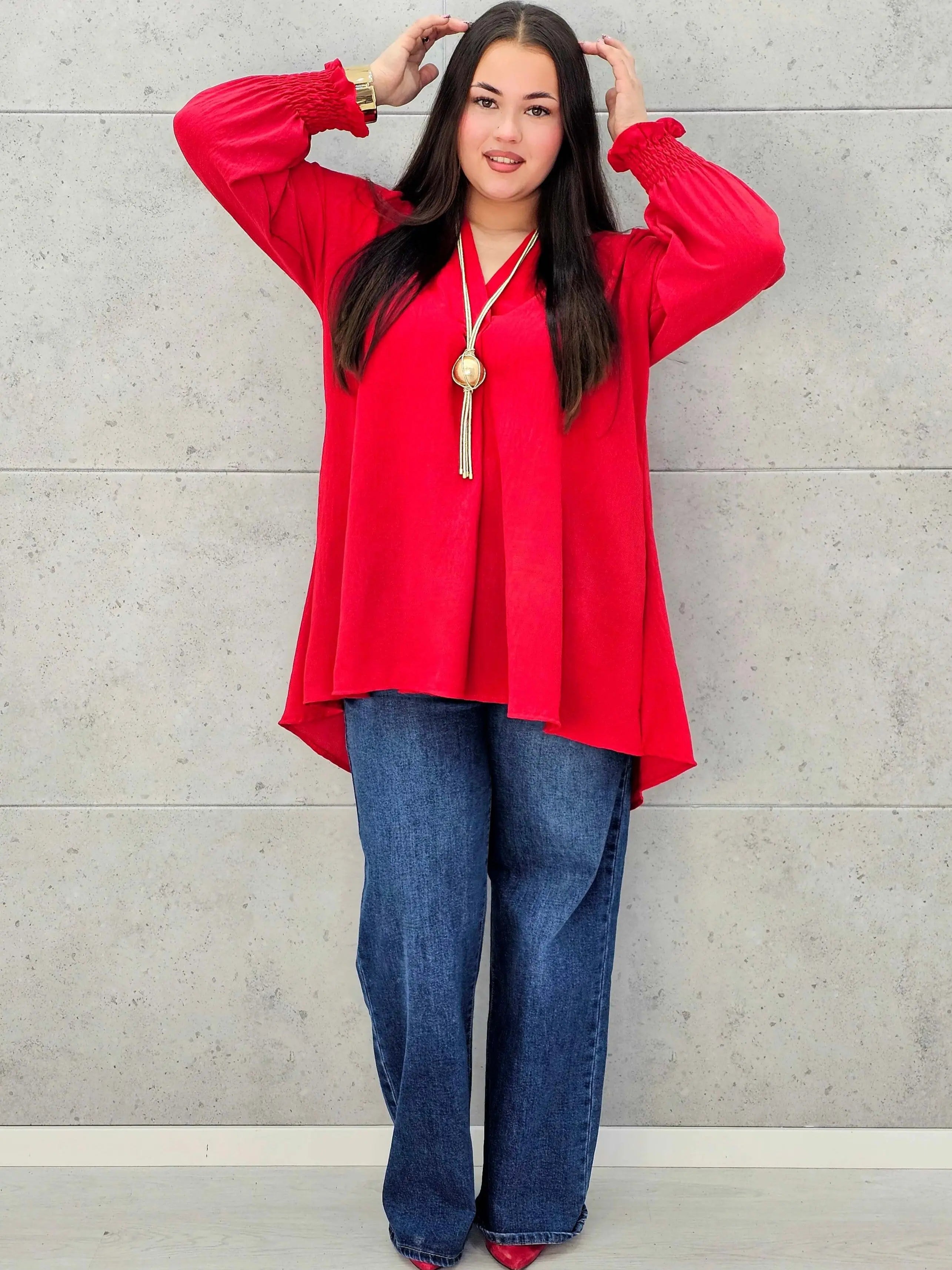 Bluzka koszulowa plus size z dekoltem V–elegancka bluzka XXL z długim rękawem Stylowa XL