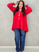 Bluzka koszulowa plus size z dekoltem V–elegancka bluzka XXL z długim rękawem Stylowa XL