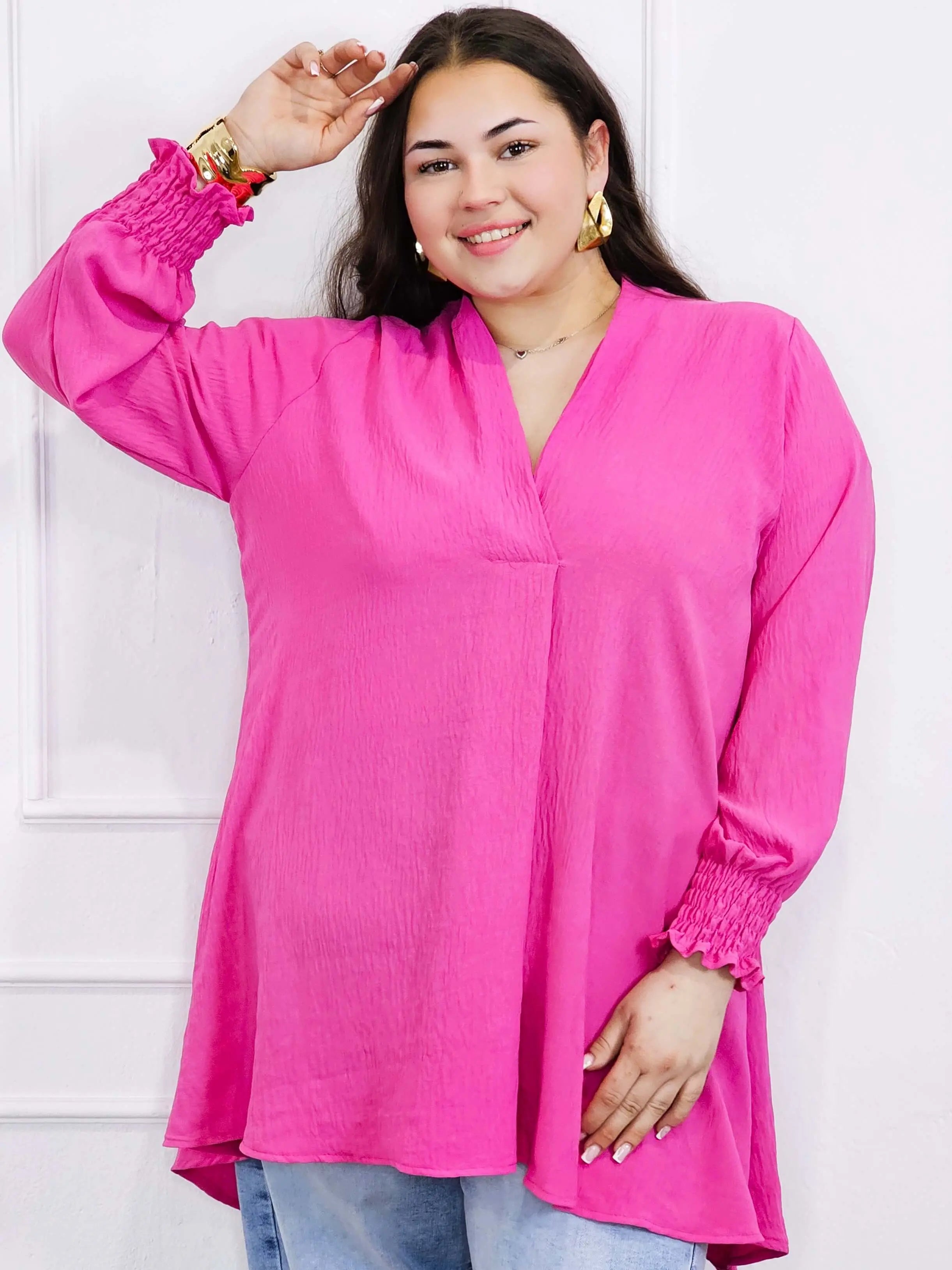 Bluzka koszulowa plus size z dekoltem V–elegancka bluzka XXL z długim rękawem Stylowa XL