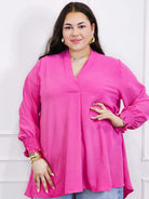 Bluzka koszulowa plus size z dekoltem V–elegancka bluzka XXL z długim rękawem Stylowa XL