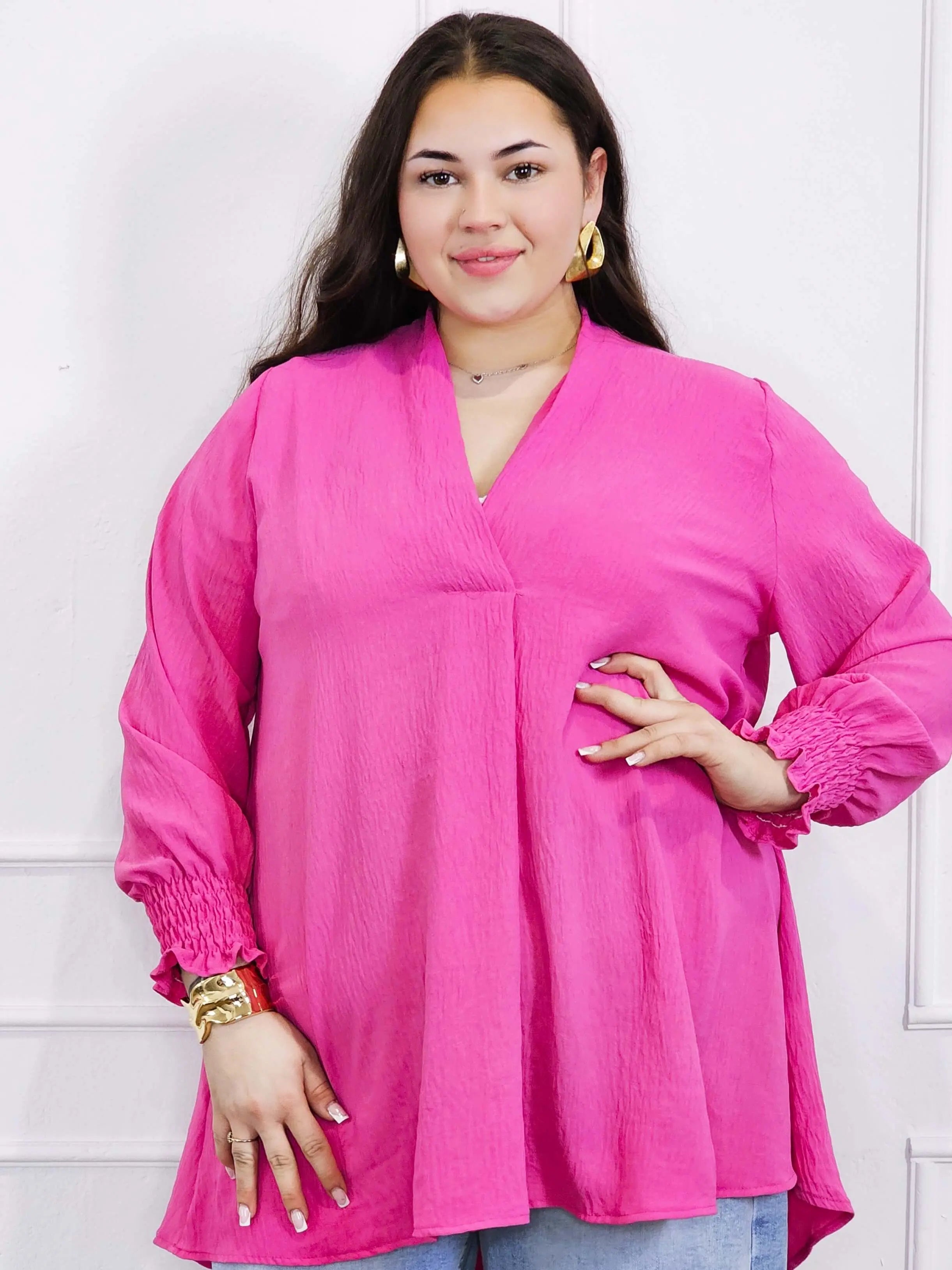 Bluzka koszulowa plus size z dekoltem V–elegancka bluzka XXL z długim rękawem Stylowa XL