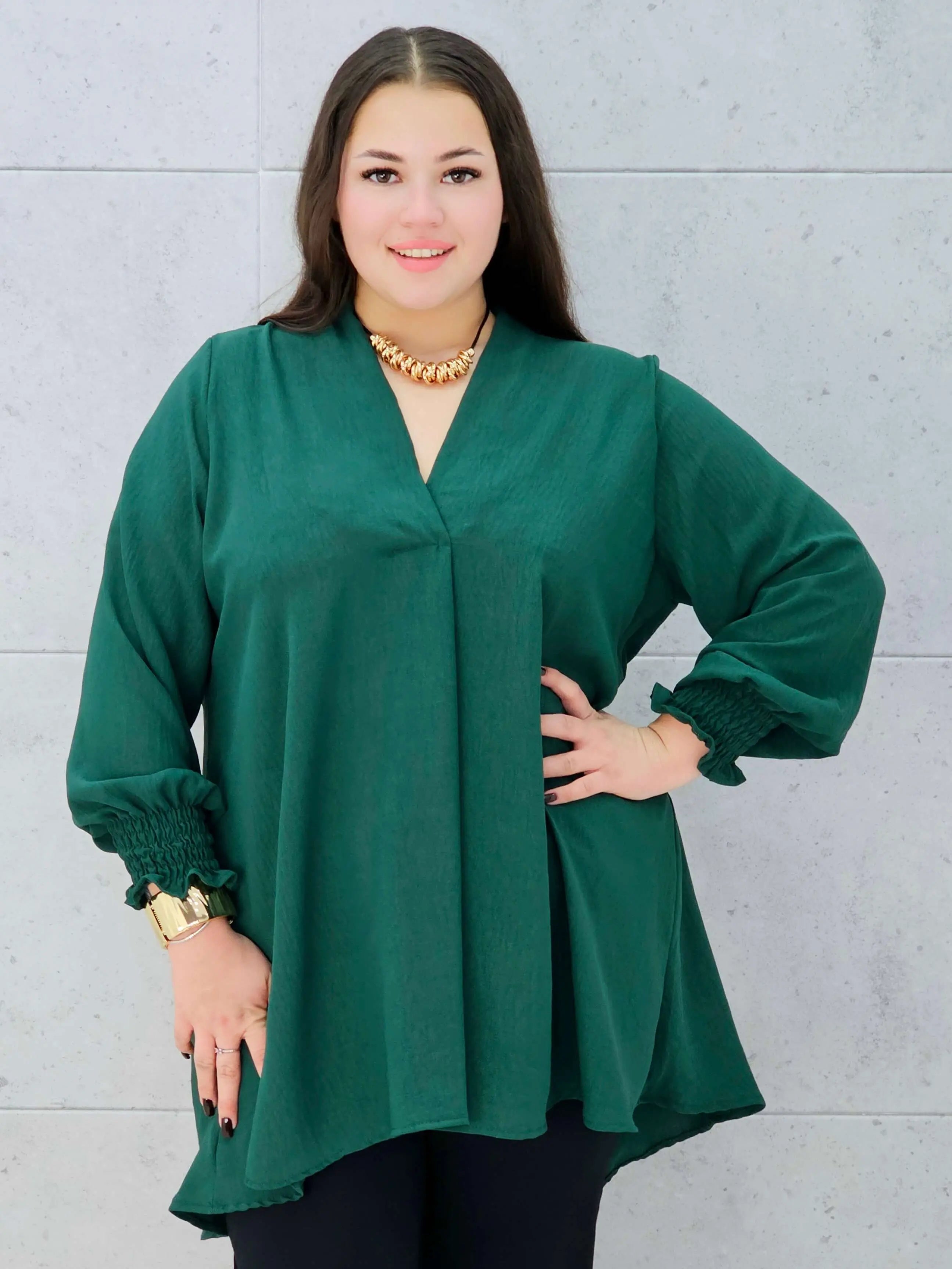 zielona bluzka z dekoltem v plus size Stylowa XL – przód